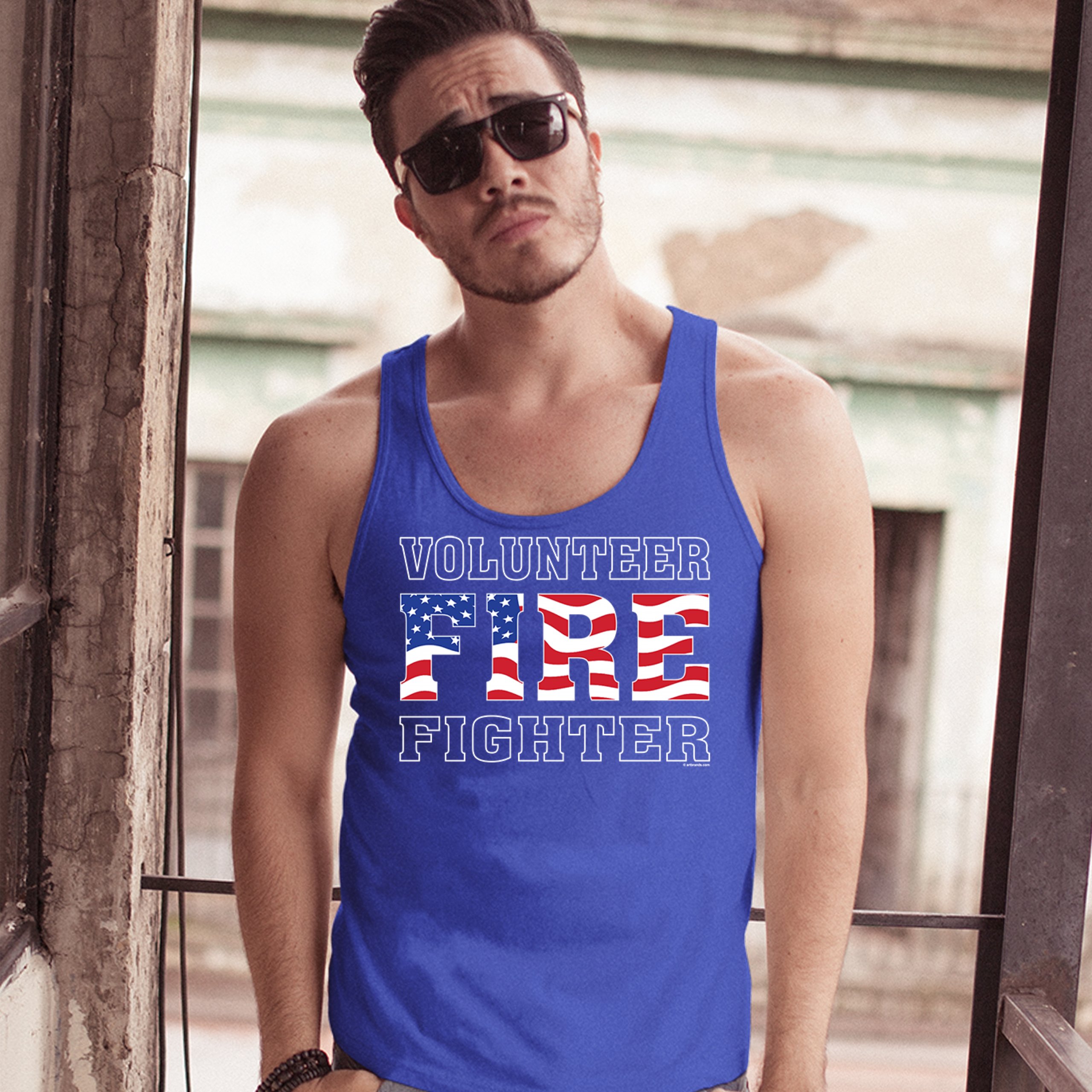 Volunteer Fire Fighter Tank Top Fire and Rescue Courage Patriotic Men's Top - Picture 21 of 21