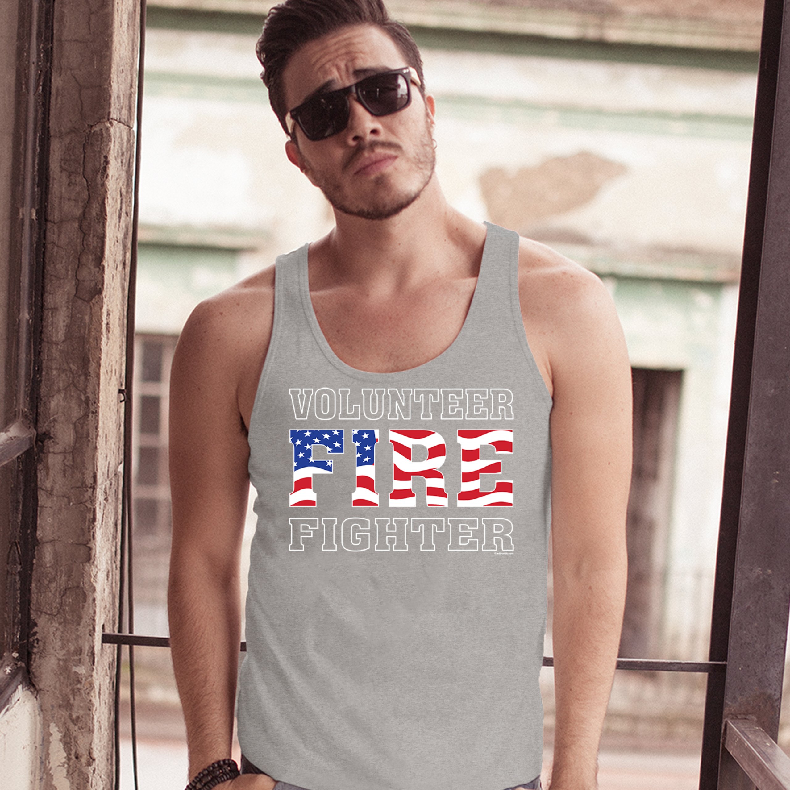 Volunteer Fire Fighter Tank Top Fire and Rescue Courage Patriotic Men's Top - Picture 9 of 21