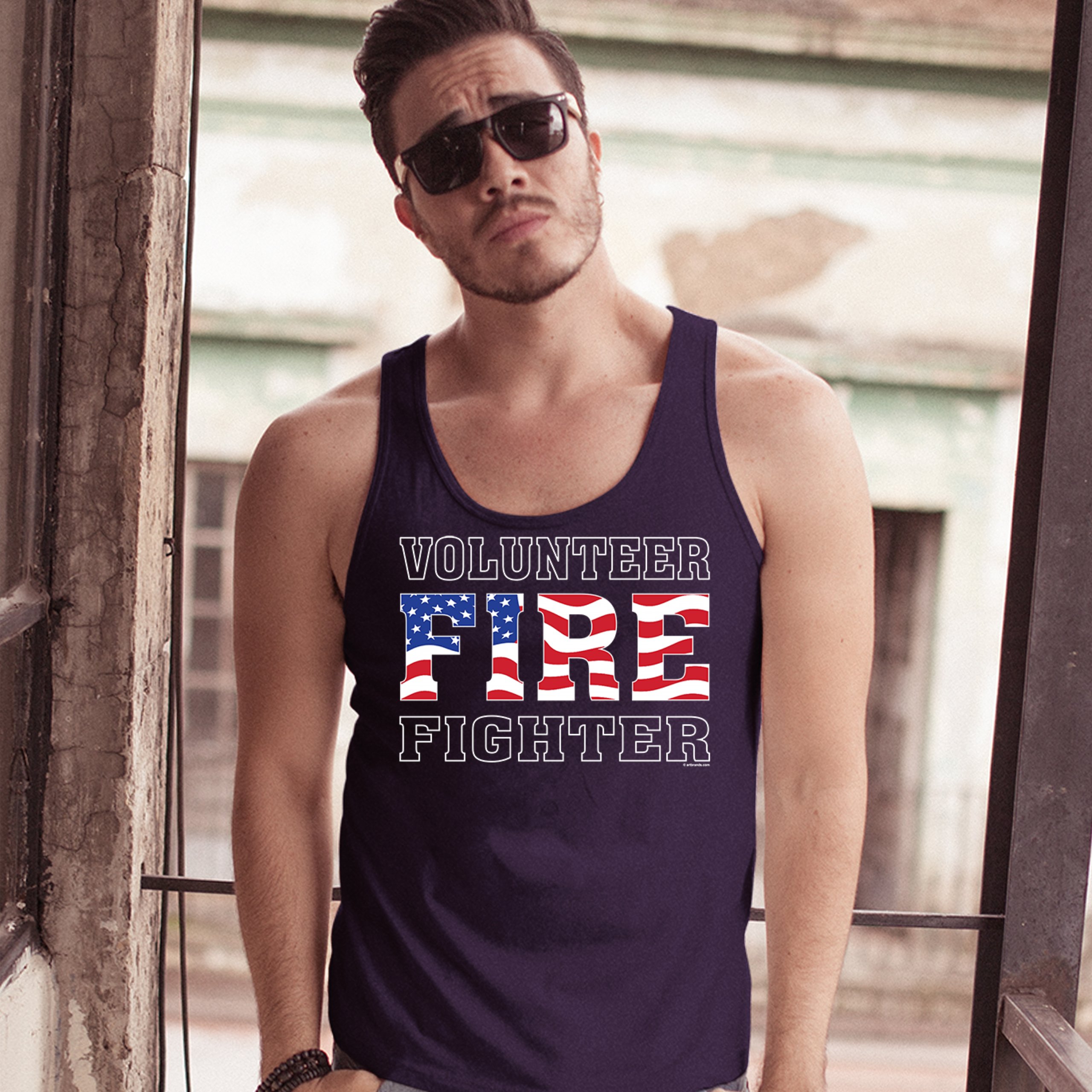 Volunteer Fire Fighter Tank Top Fire and Rescue Courage Patriotic Men's Top - Picture 17 of 21
