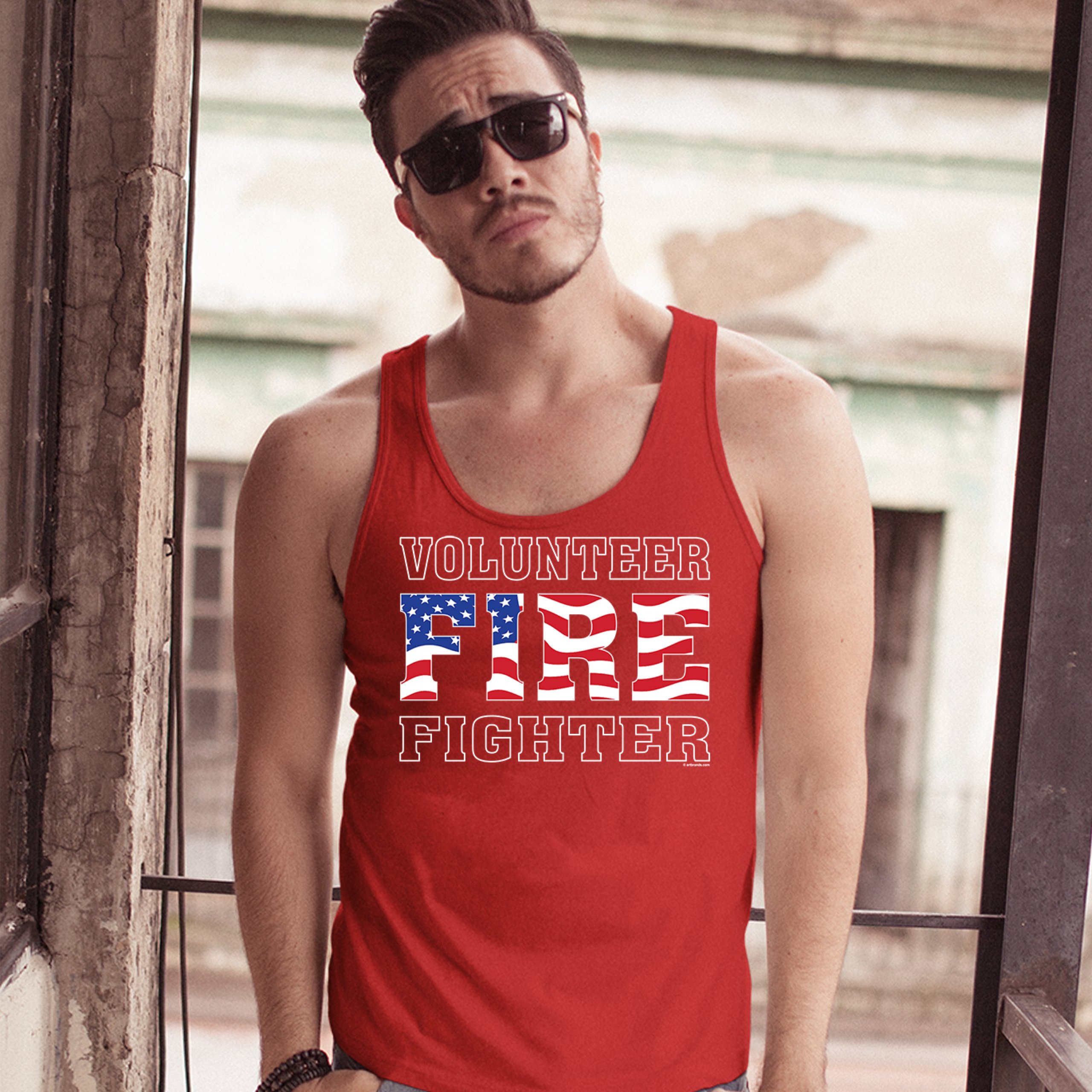 Volunteer Fire Fighter Tank Top Fire and Rescue Courage Patriotic Men's Top - Picture 13 of 21