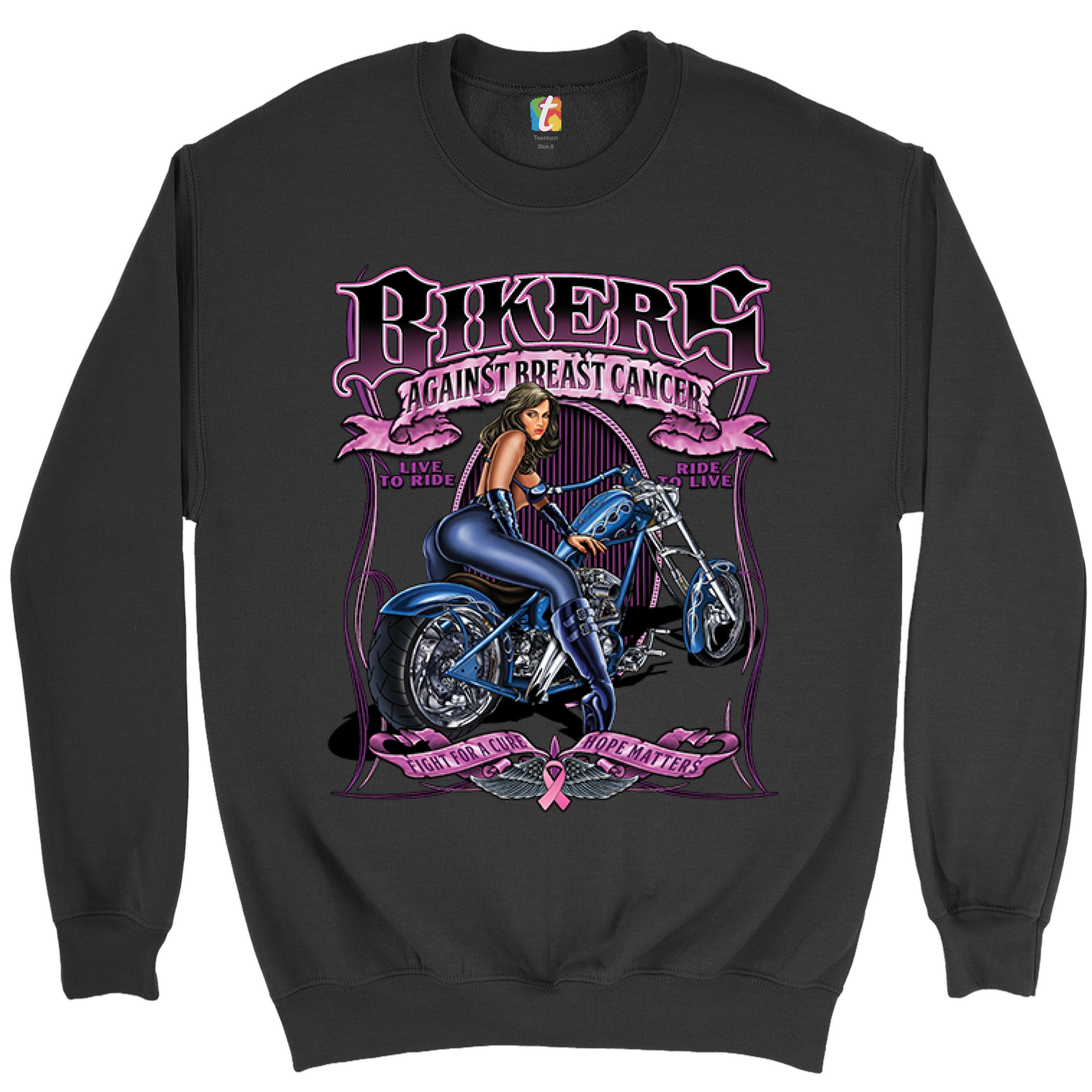 Bikers Against Breast Cancer Sweatshirt Fight for a Cure Hope Matters Crewneck - Picture 2 of 36