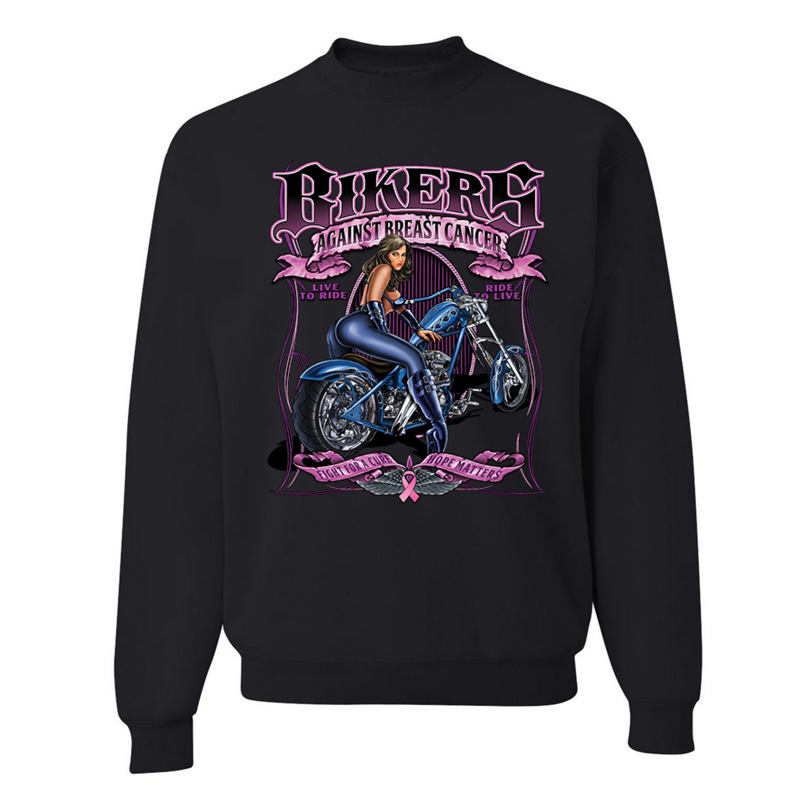 Bikers Against Breast Cancer Sweatshirt Fight for a Cure Hope Matters Crewneck - Picture 3 of 36