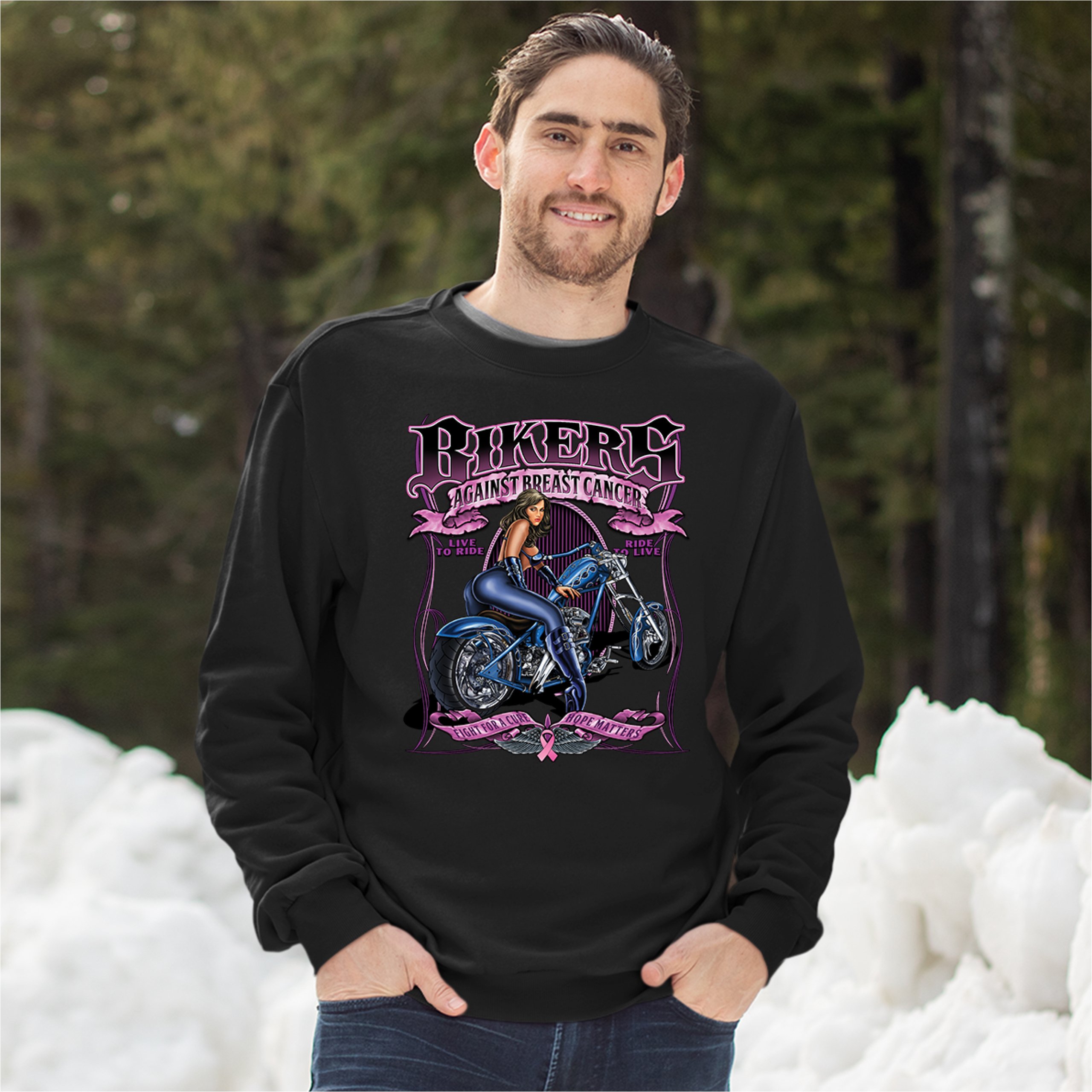Bikers Against Breast Cancer Sweatshirt Fight for a Cure Hope Matters Crewneck - Picture 5 of 36