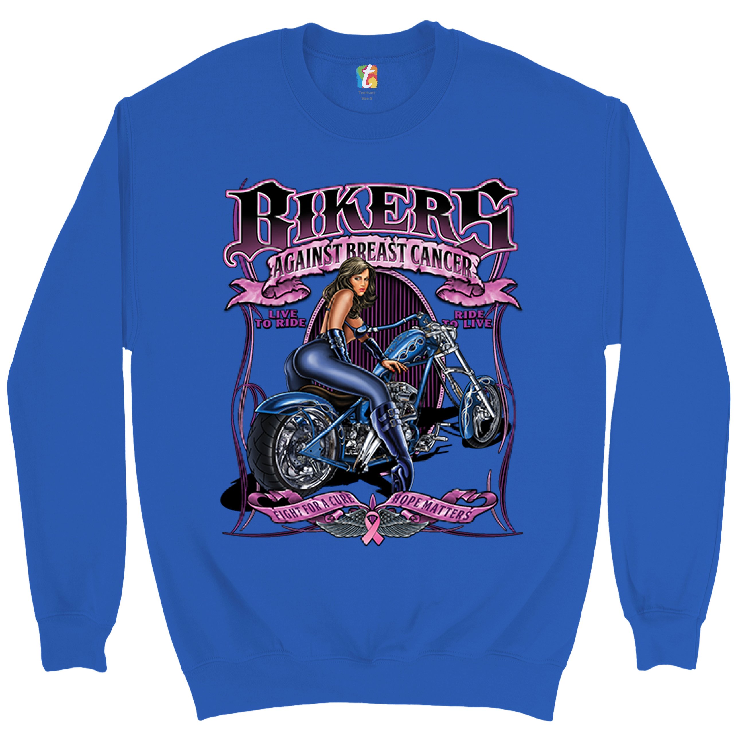 Bikers Against Breast Cancer Sweatshirt Fight for a Cure Hope Matters Crewneck - Picture 32 of 36