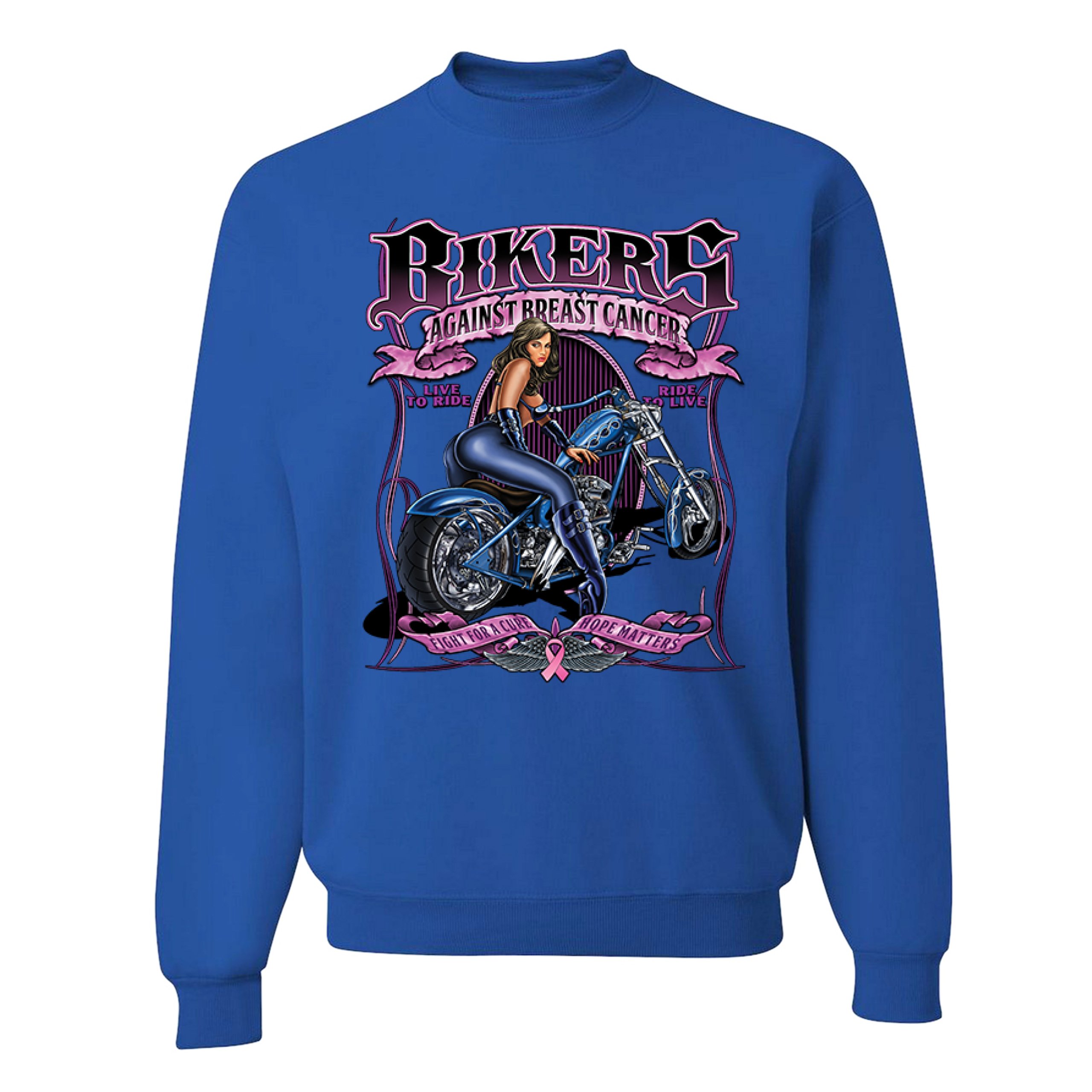 Bikers Against Breast Cancer Sweatshirt Fight for a Cure Hope Matters Crewneck - Picture 33 of 36
