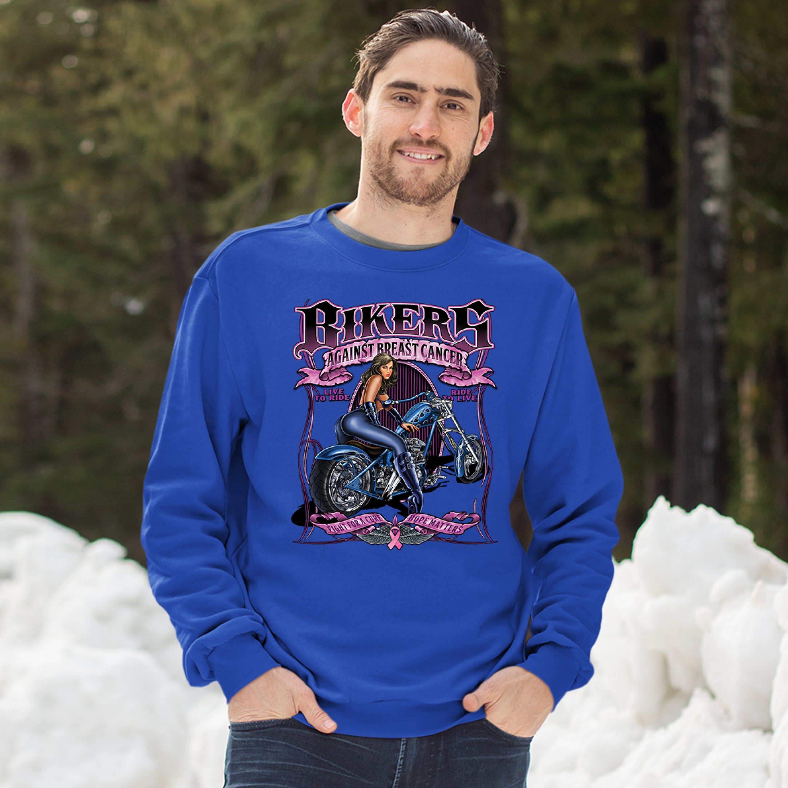 Bikers Against Breast Cancer Sweatshirt Fight for a Cure Hope Matters Crewneck - Picture 35 of 36