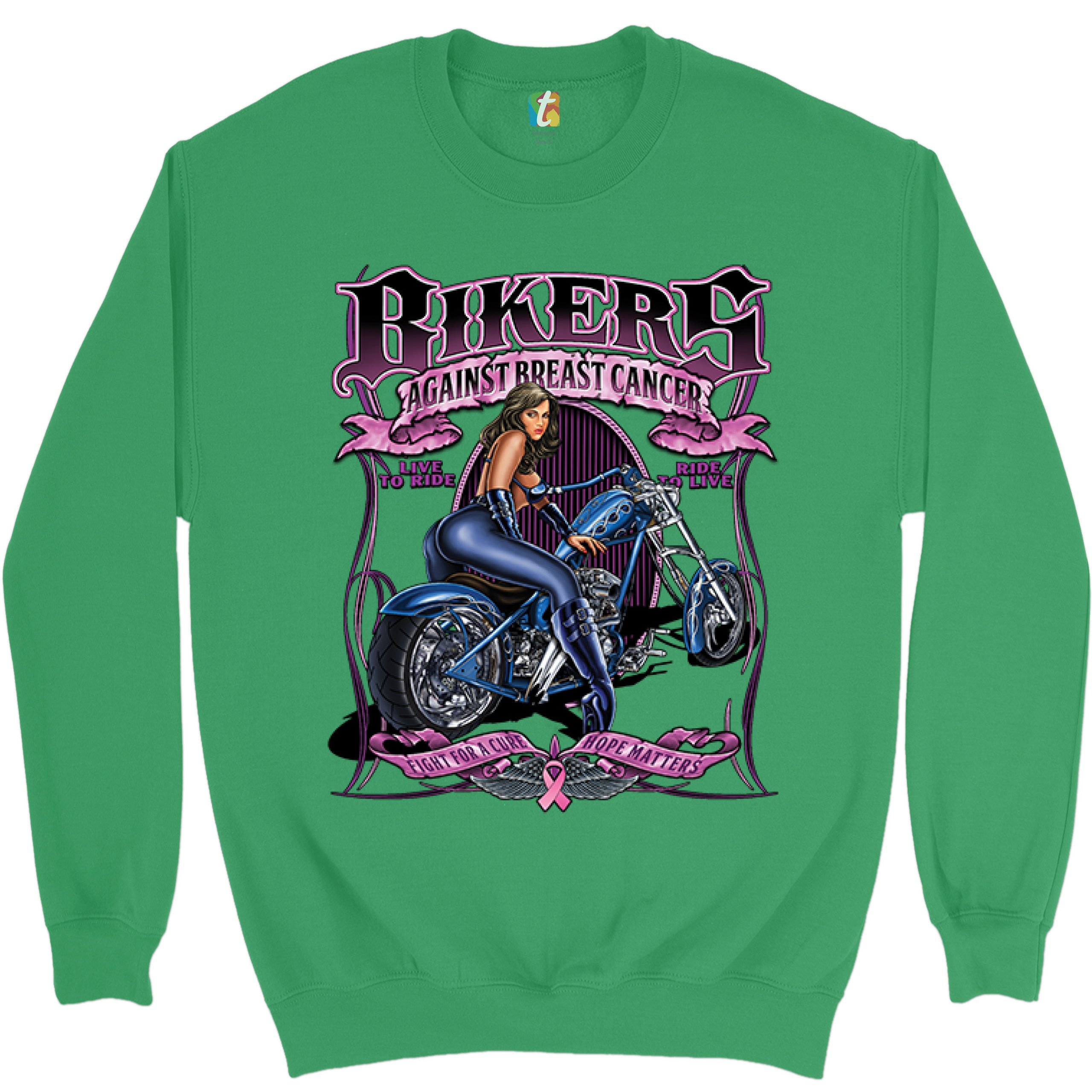 Bikers Against Breast Cancer Sweatshirt Fight for a Cure Hope Matters Crewneck - Picture 27 of 36
