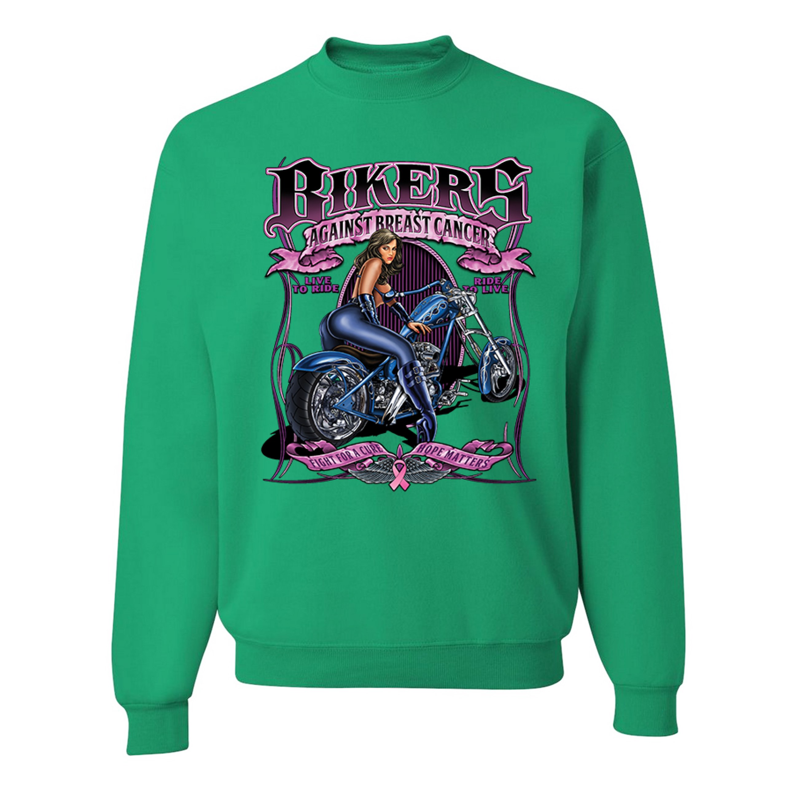 Bikers Against Breast Cancer Sweatshirt Fight for a Cure Hope Matters Crewneck - Picture 28 of 36