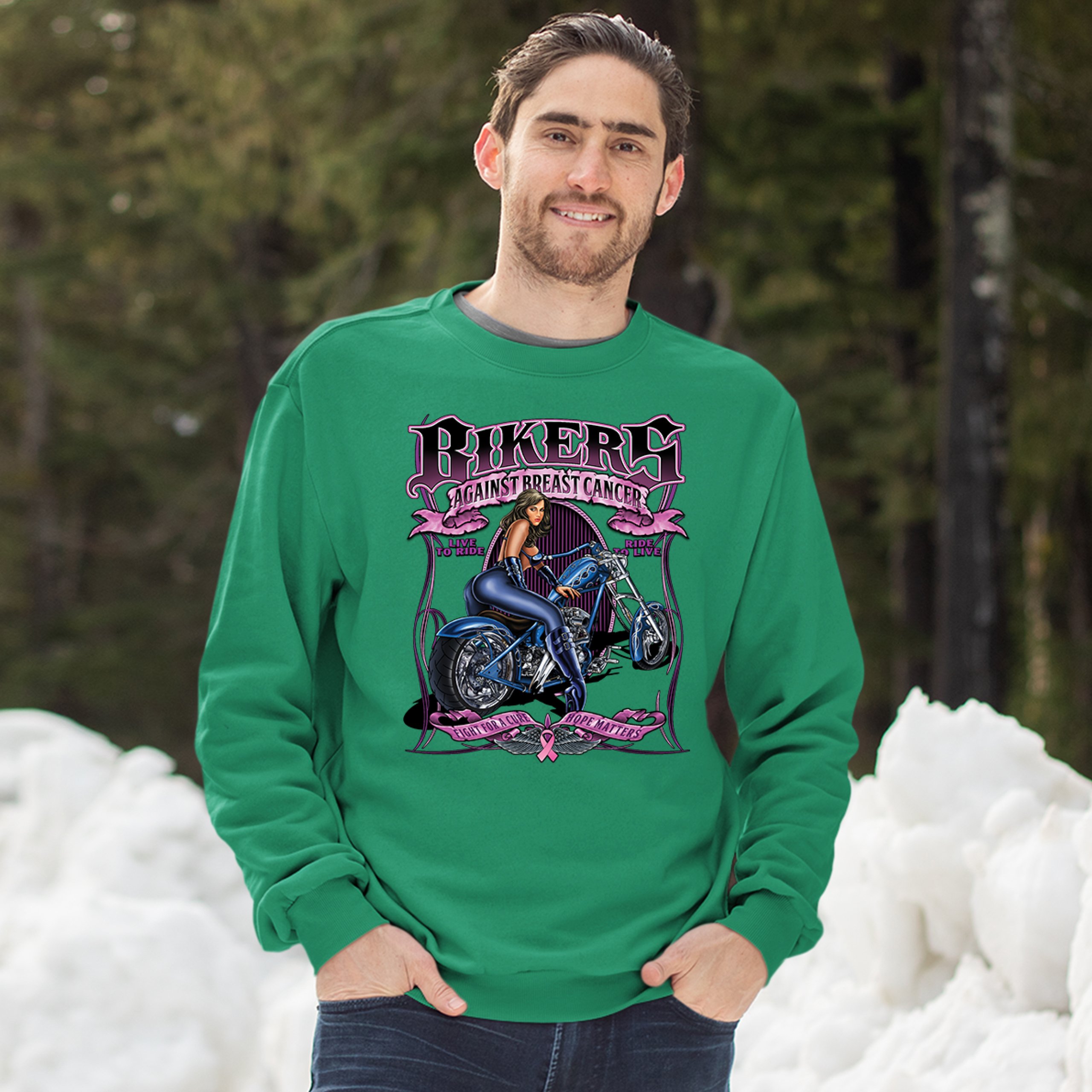 Bikers Against Breast Cancer Sweatshirt Fight for a Cure Hope Matters Crewneck - Picture 30 of 36
