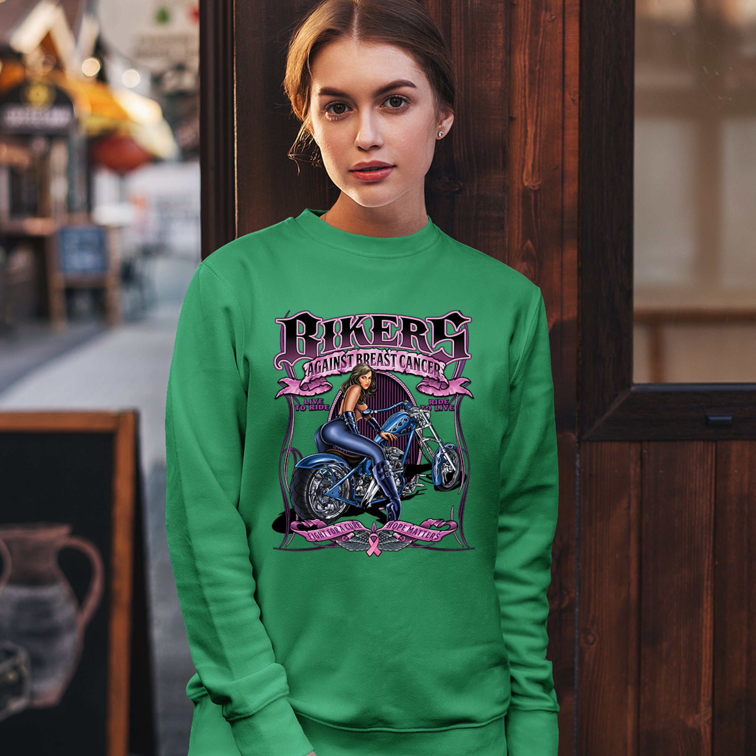 Bikers Against Breast Cancer Sweatshirt Fight for a Cure Hope Matters Crewneck - Picture 31 of 36
