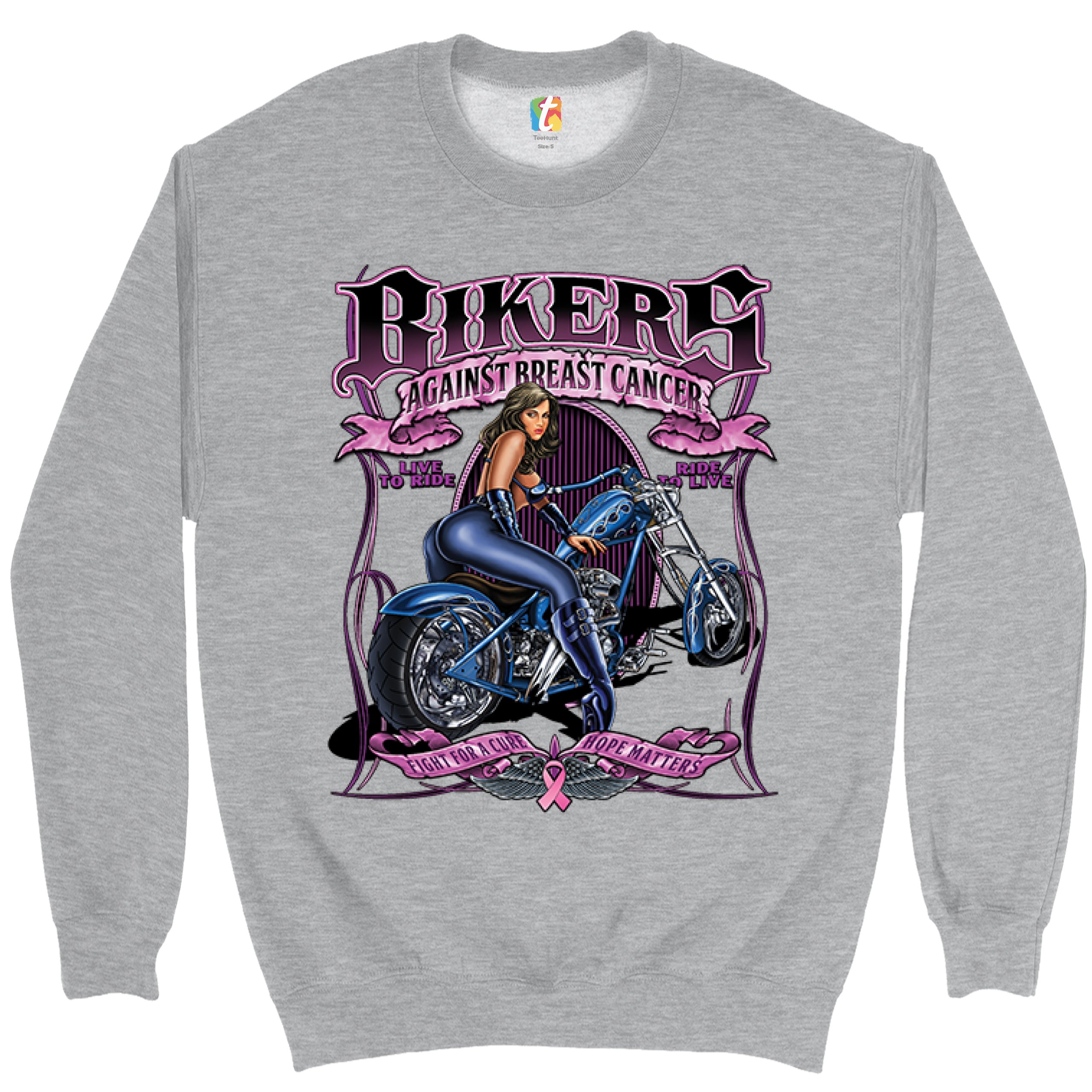 Bikers Against Breast Cancer Sweatshirt Fight for a Cure Hope Matters Crewneck - Picture 7 of 36