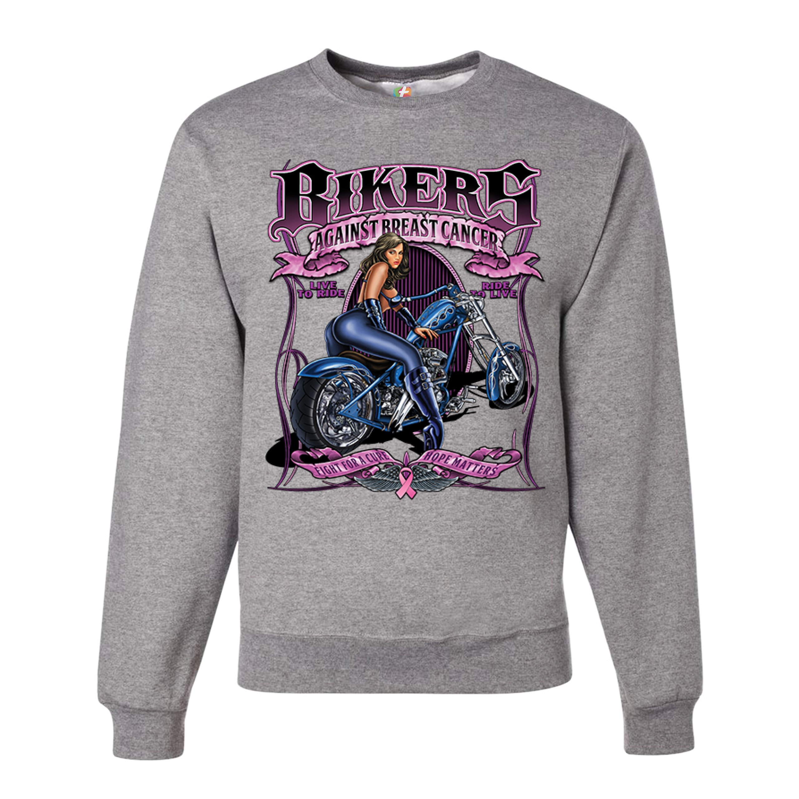 Bikers Against Breast Cancer Sweatshirt Fight for a Cure Hope Matters Crewneck - Picture 8 of 36