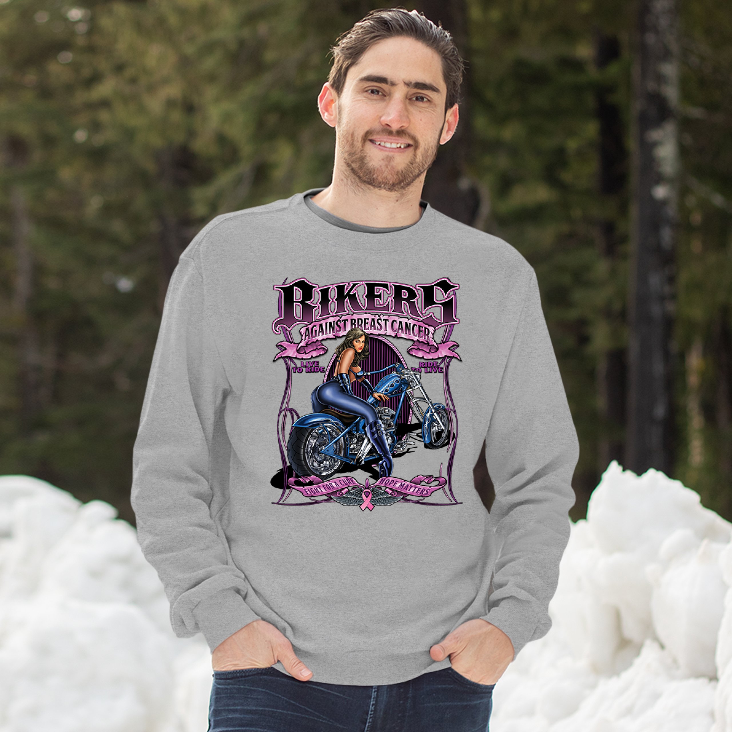 Bikers Against Breast Cancer Sweatshirt Fight for a Cure Hope Matters Crewneck - Picture 10 of 36