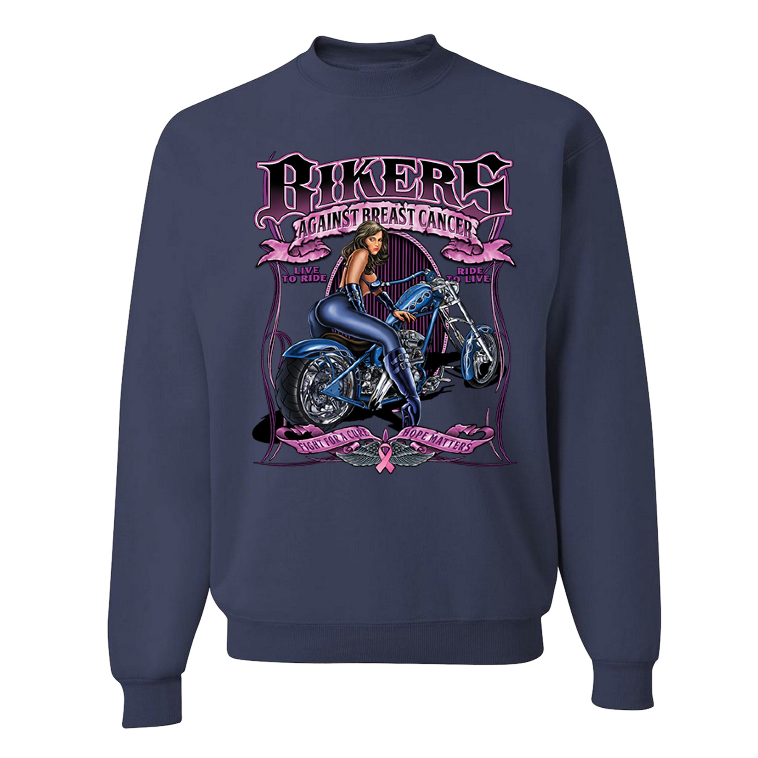 Bikers Against Breast Cancer Sweatshirt Fight for a Cure Hope Matters Crewneck - Picture 23 of 36