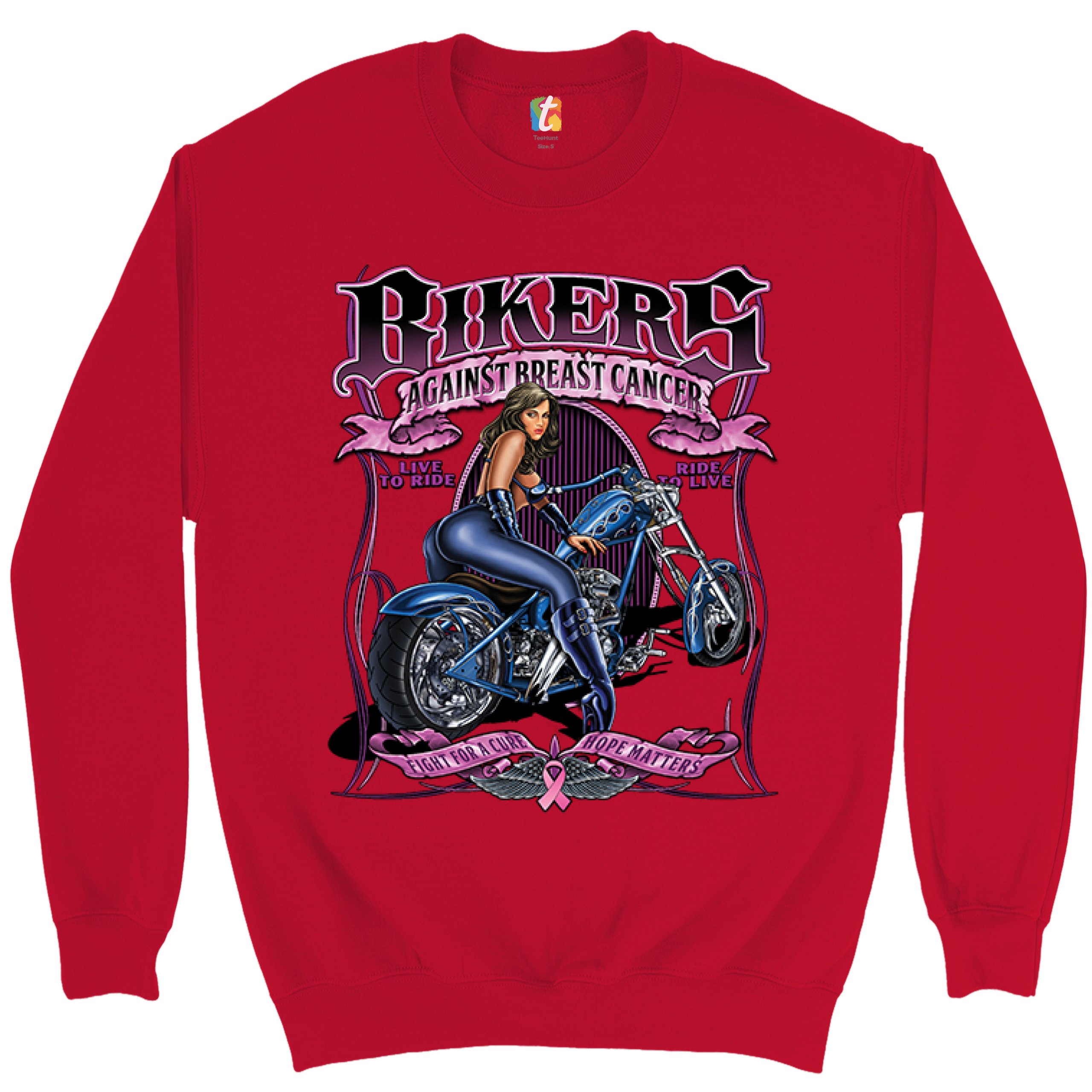 Bikers Against Breast Cancer Sweatshirt Fight for a Cure Hope Matters Crewneck - Picture 12 of 36