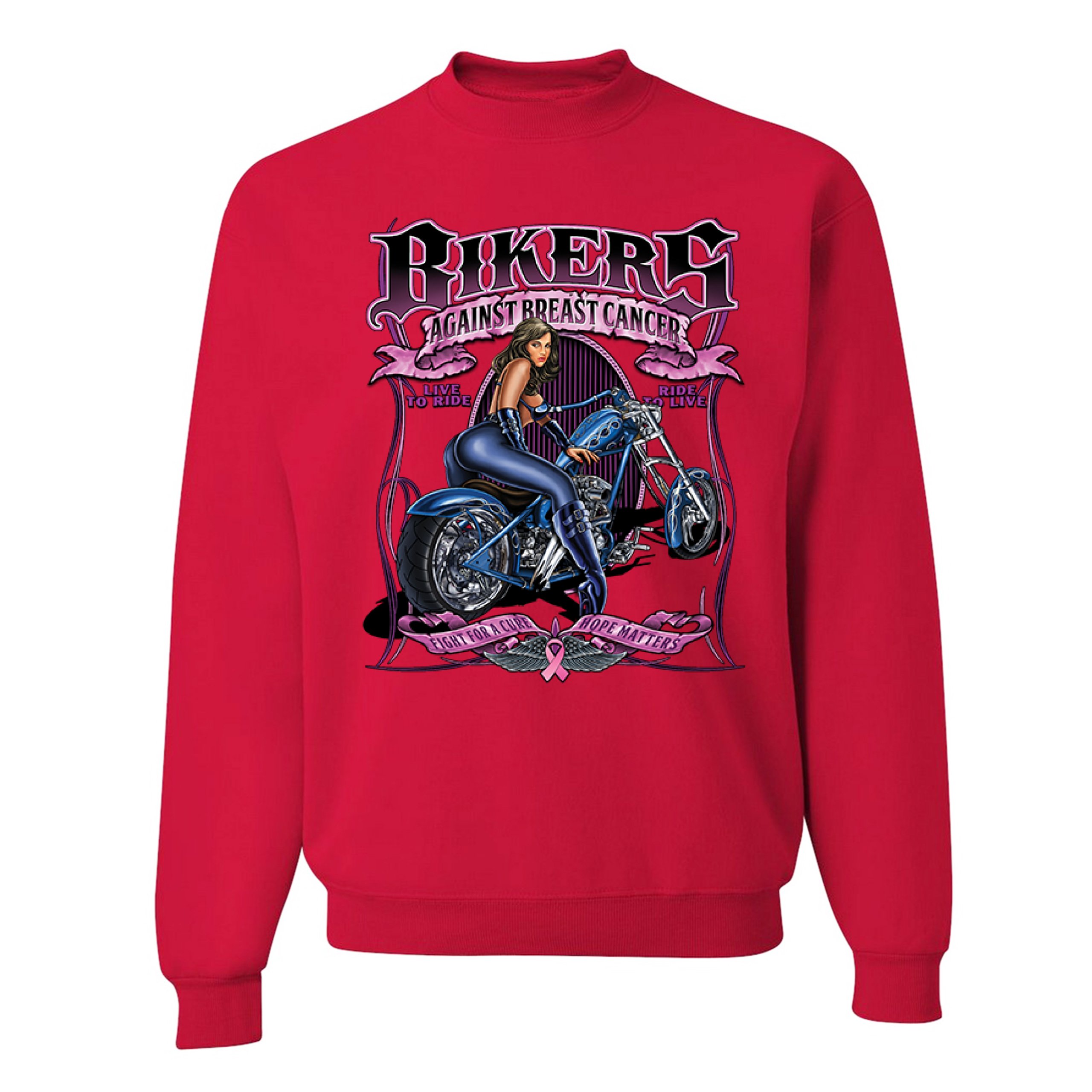 Bikers Against Breast Cancer Sweatshirt Fight for a Cure Hope Matters Crewneck - Picture 13 of 36