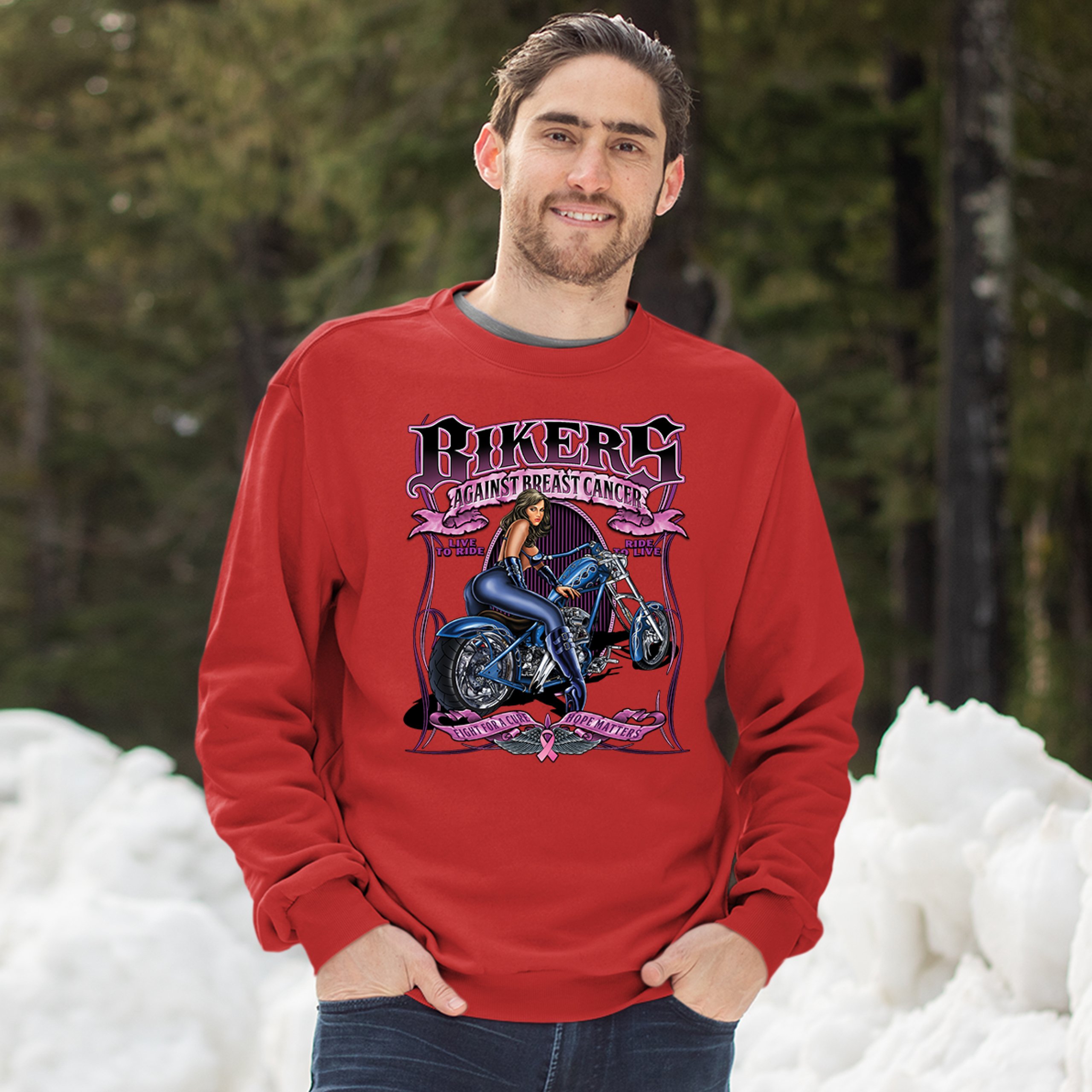 Bikers Against Breast Cancer Sweatshirt Fight for a Cure Hope Matters Crewneck - Picture 15 of 36