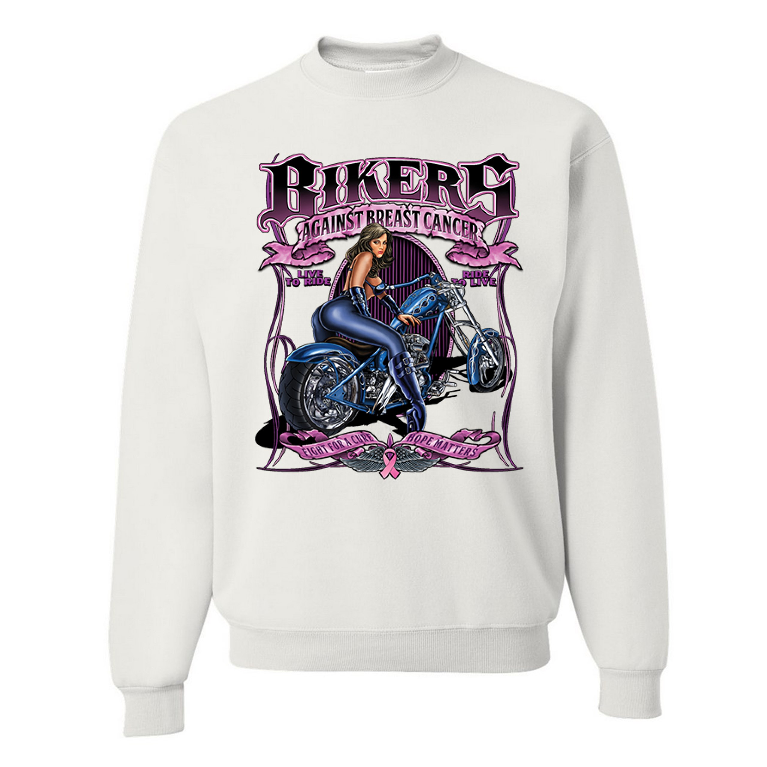 Bikers Against Breast Cancer Sweatshirt Fight for a Cure Hope Matters Crewneck - Picture 18 of 36
