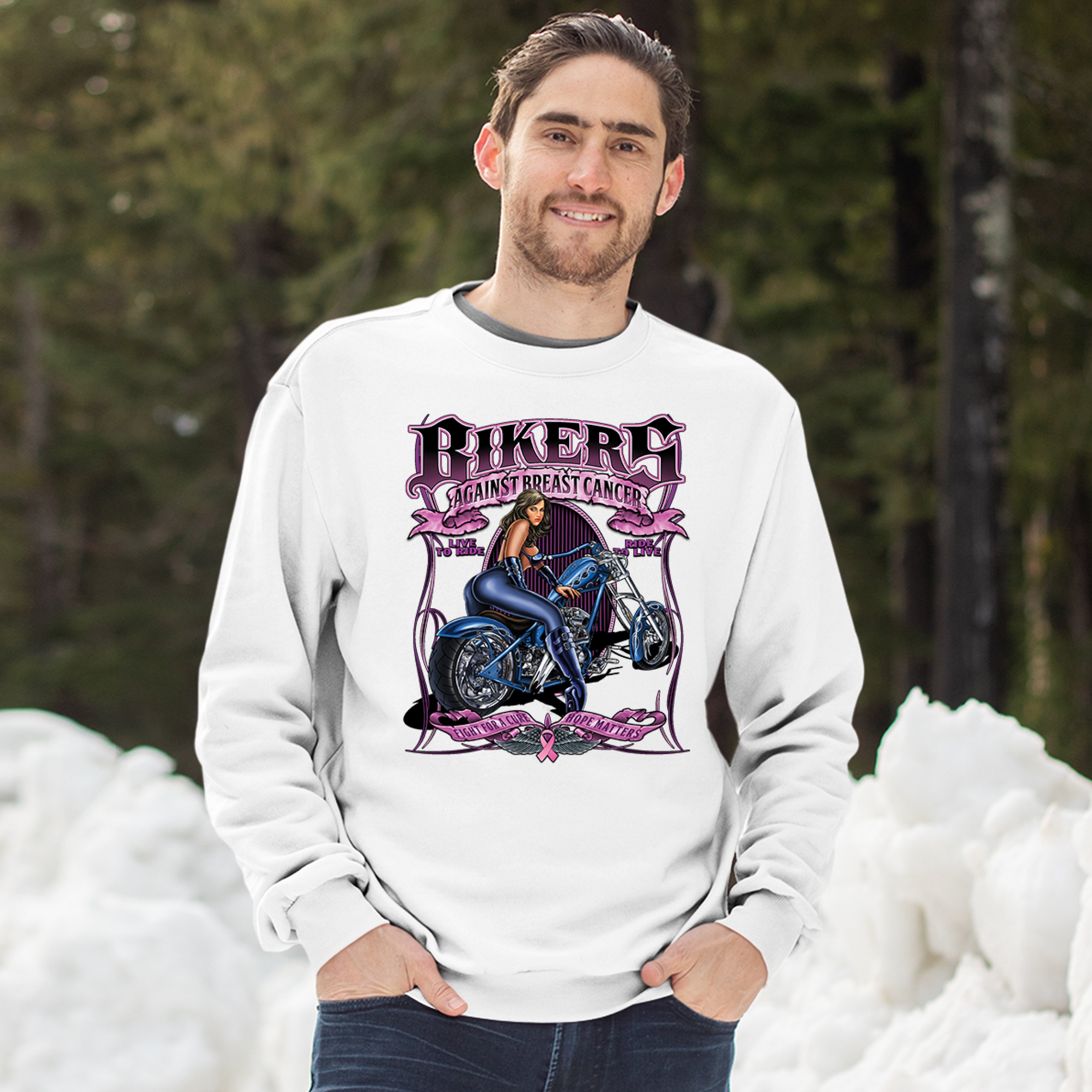 Bikers Against Breast Cancer Sweatshirt Fight for a Cure Hope Matters Crewneck - Picture 20 of 36