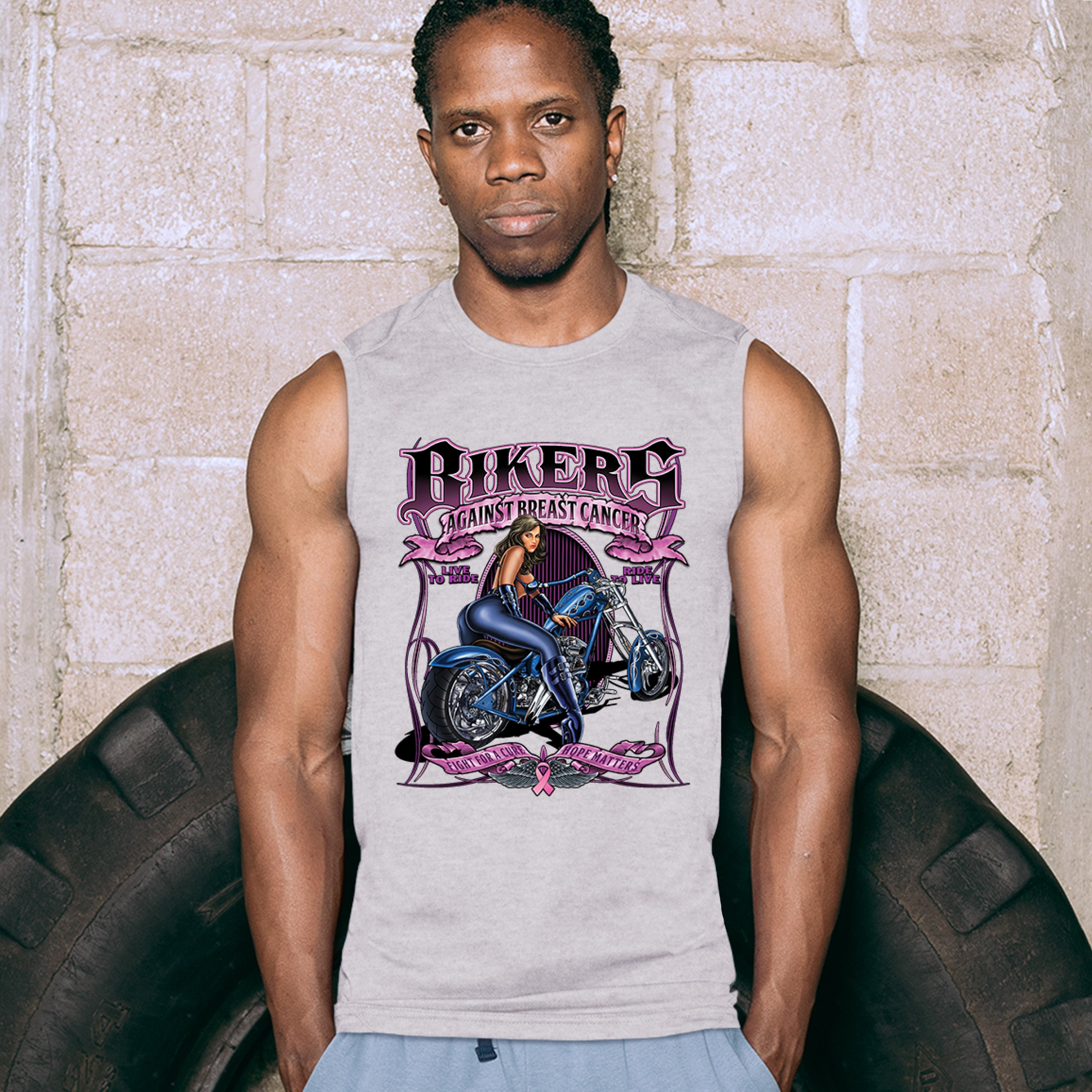 Camisa muscular Bikers Against Breast Cancer Fight for a Cure Hope Matters para hombre - Imagen 9 de 21