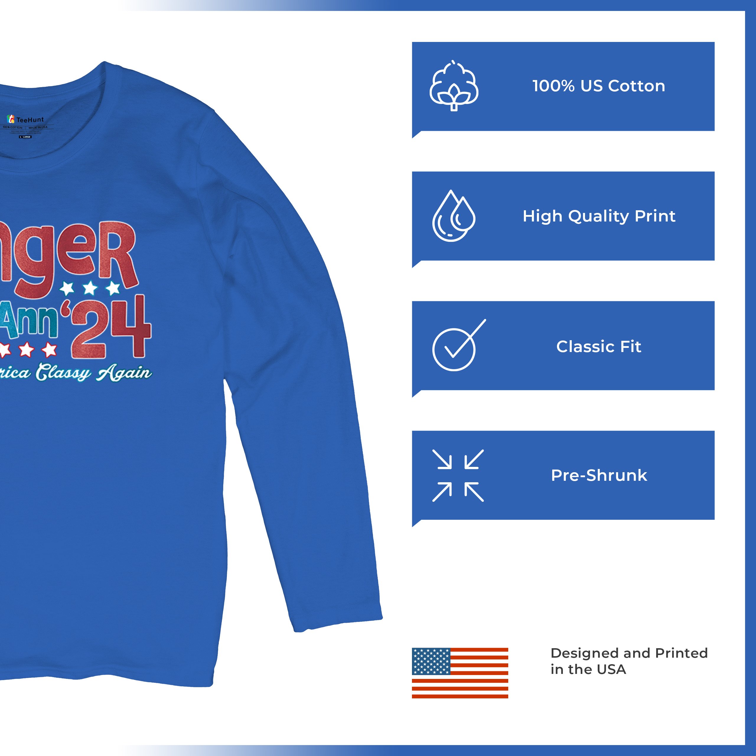 Ginger MaryAnn 24 Make America Classy Again Women's Long Sleeve T-shirt Classic - Picture 42 of 50