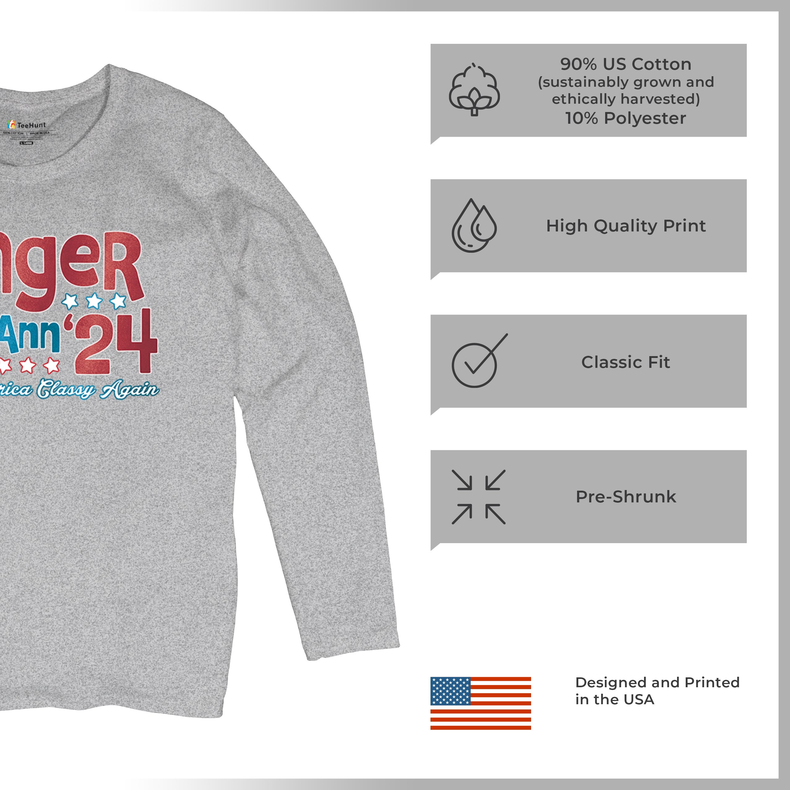 Ginger MaryAnn 24 Make America Classy Again Women's Long Sleeve T-shirt Classic - Picture 14 of 50