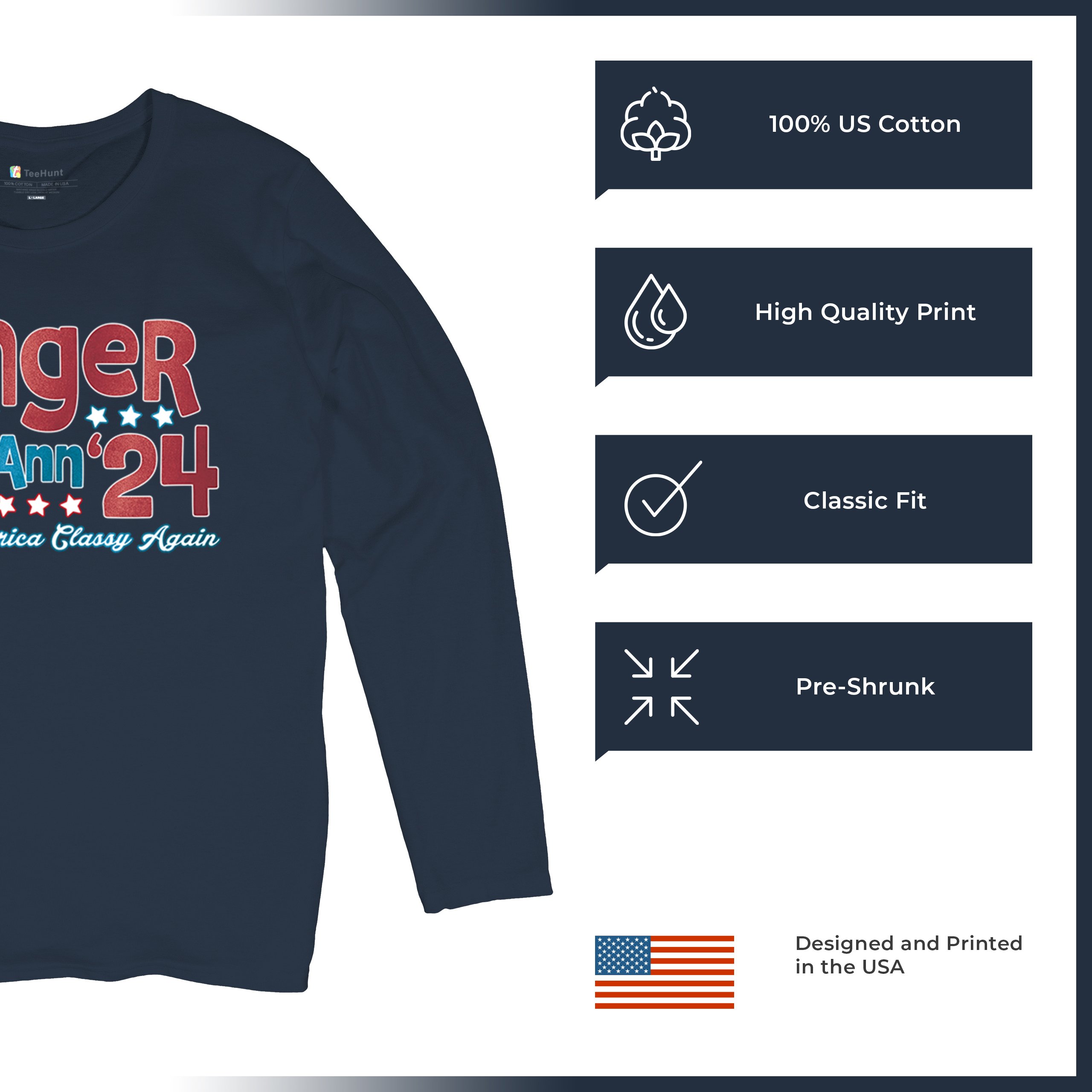 Ginger MaryAnn 24 Make America Classy Again Women's Long Sleeve T-shirt Classic - Picture 35 of 50