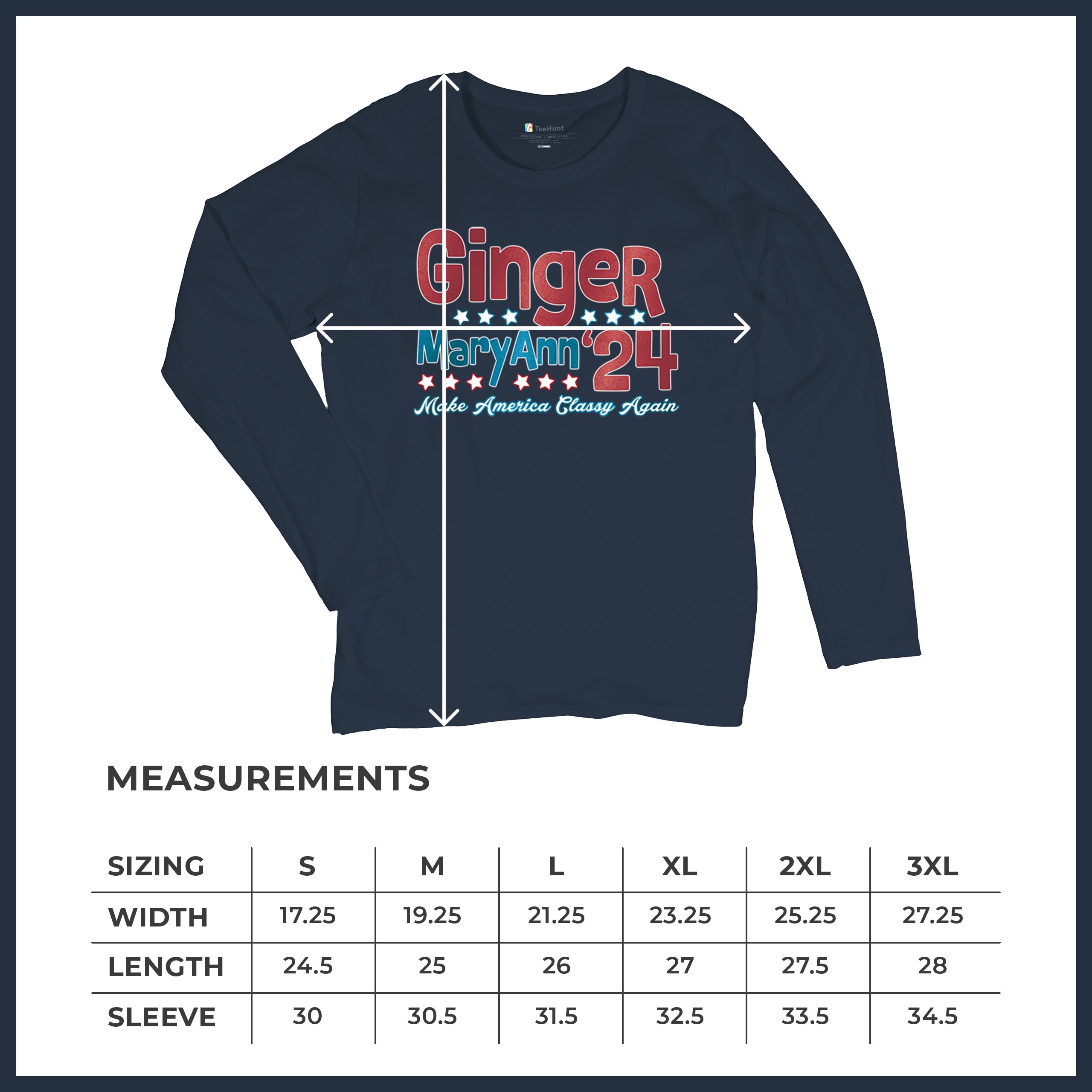 Ginger MaryAnn 24 Make America Classy Again Women's Long Sleeve T-shirt Classic - Picture 36 of 50