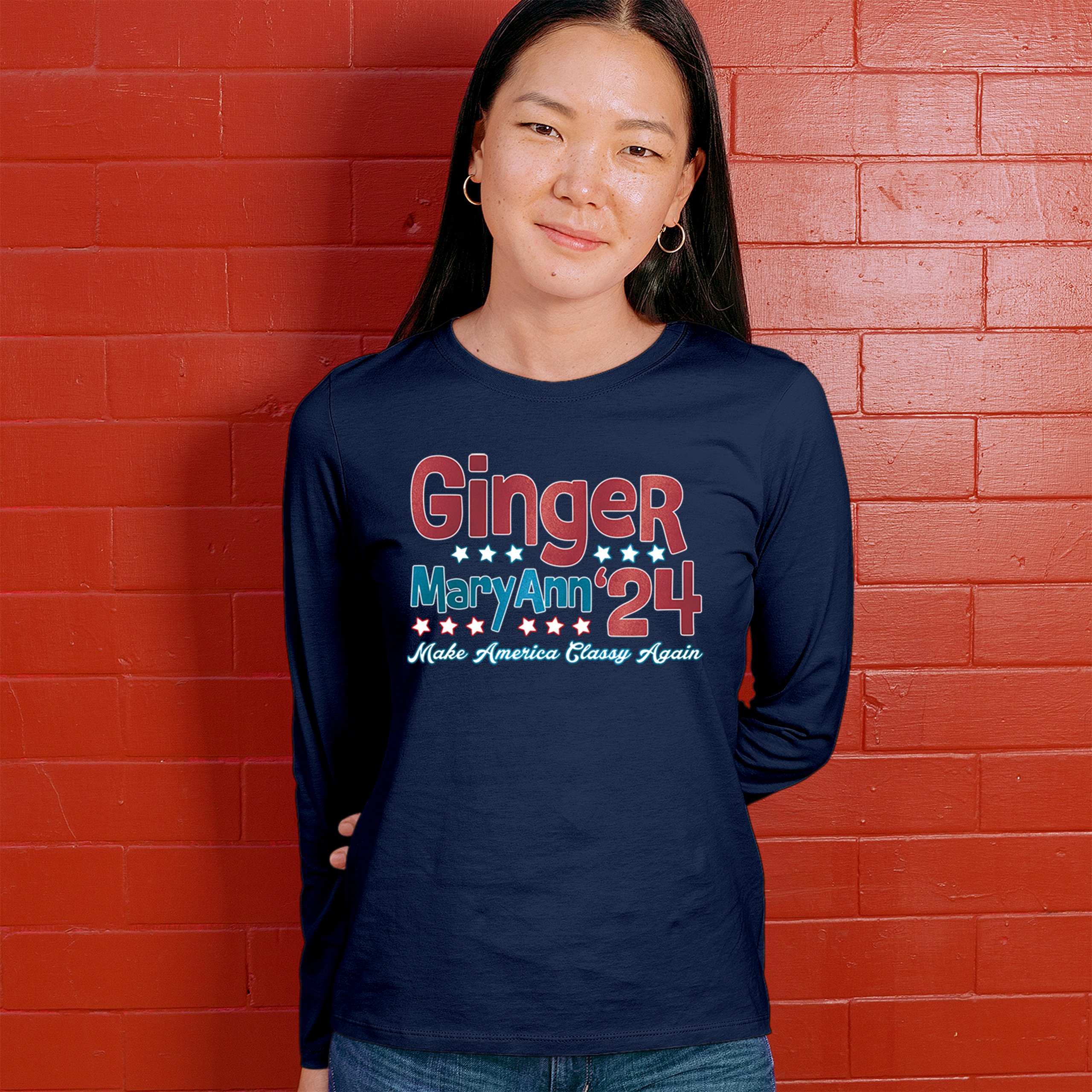 Ginger MaryAnn 24 Make America Classy Again Women's Long Sleeve T-shirt Classic - Picture 33 of 50