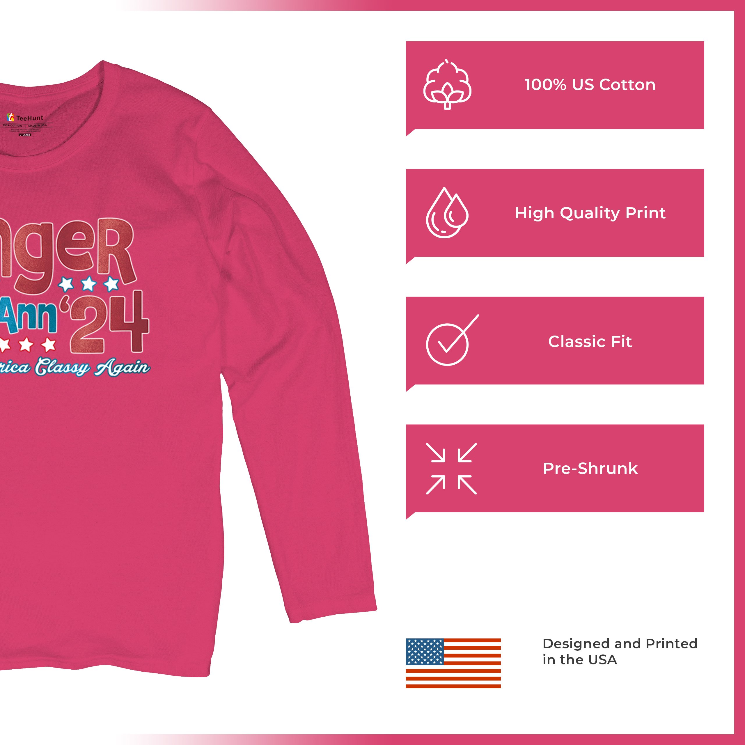 Ginger MaryAnn 24 Make America Classy Again Women's Long Sleeve T-shirt Classic - Picture 49 of 50