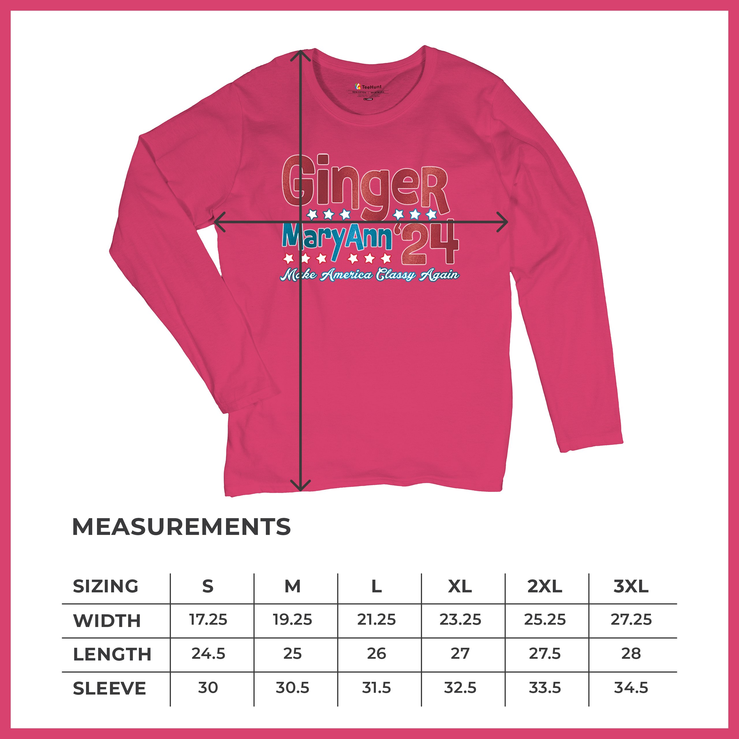 Ginger MaryAnn 24 Make America Classy Again Women's Long Sleeve T-shirt Classic - Picture 50 of 50