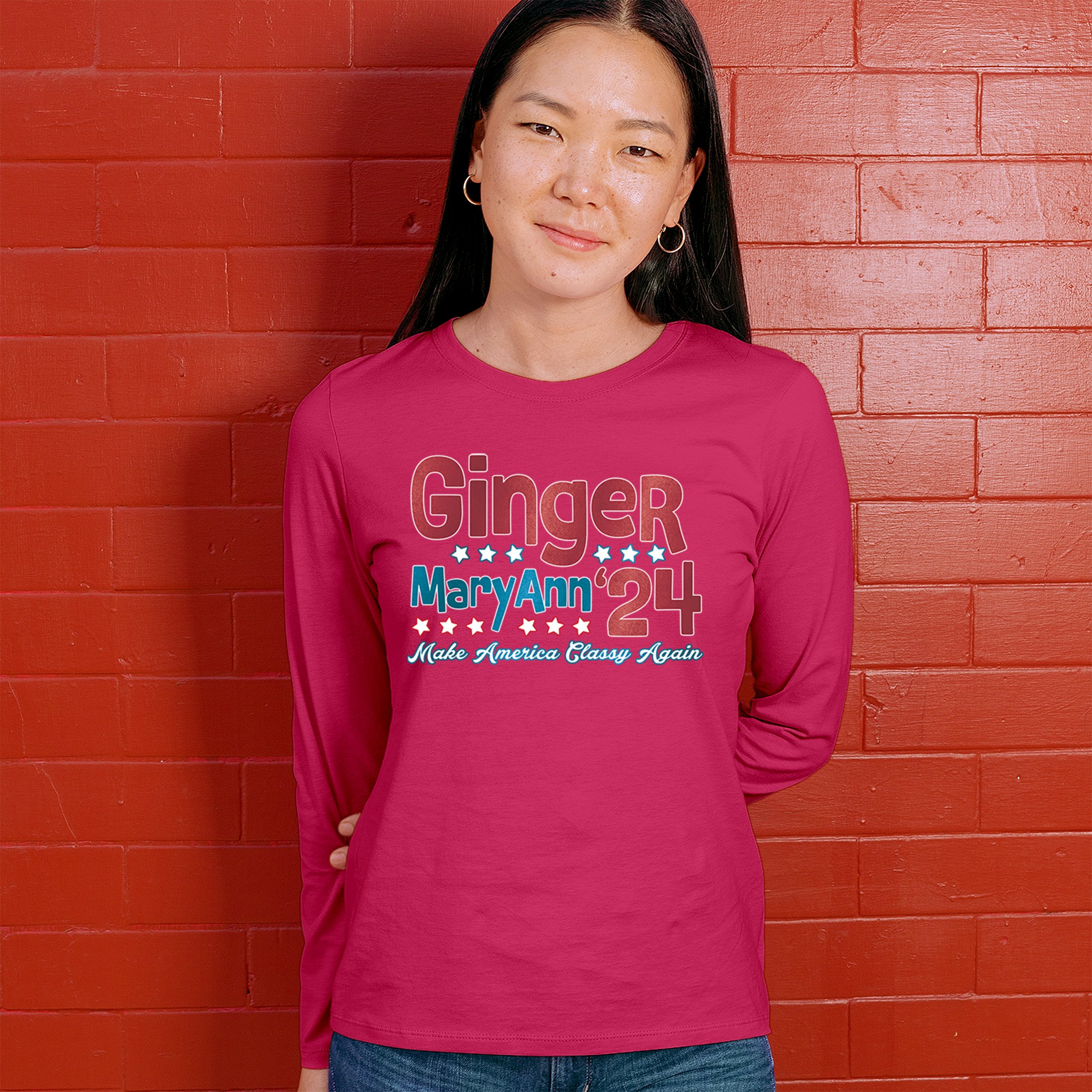 Ginger MaryAnn 24 Make America Classy Again Women's Long Sleeve T-shirt Classic - Picture 47 of 50