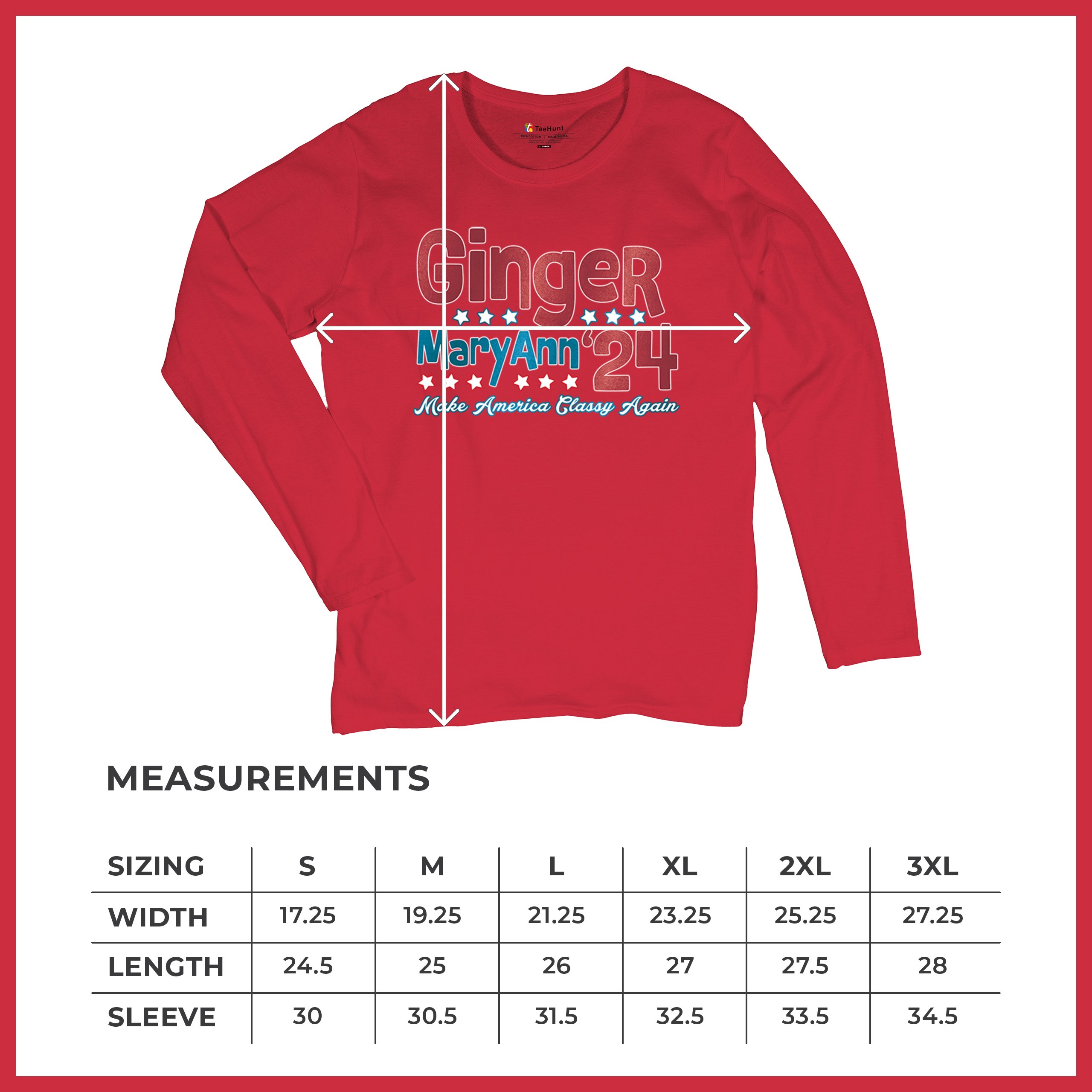 Ginger MaryAnn 24 Make America Classy Again Women's Long Sleeve T-shirt Classic - Picture 22 of 50