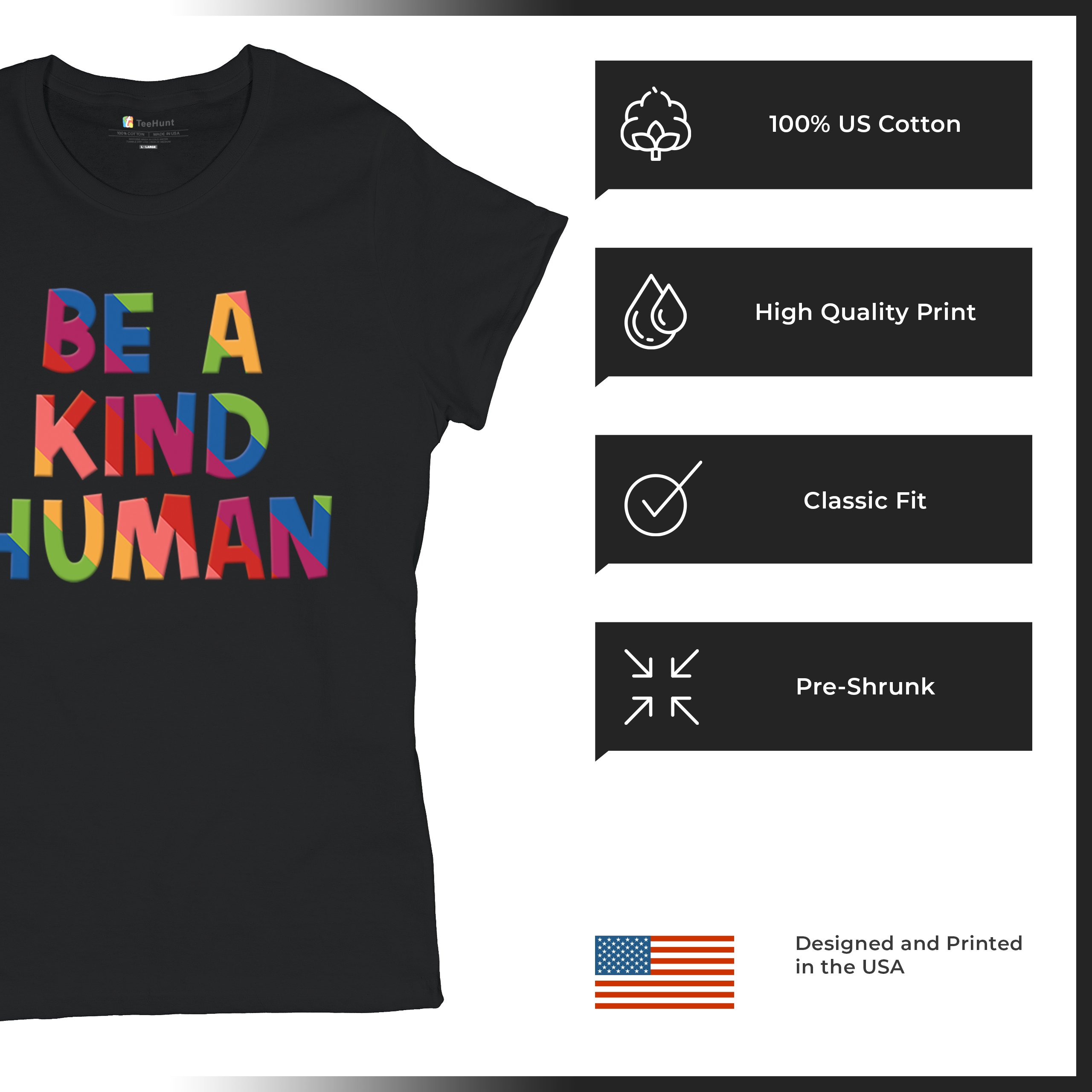 Be a Kind Human Puff Print T-Shirt Positive Message Diversity Peace Women's Tee - Picture 7 of 50