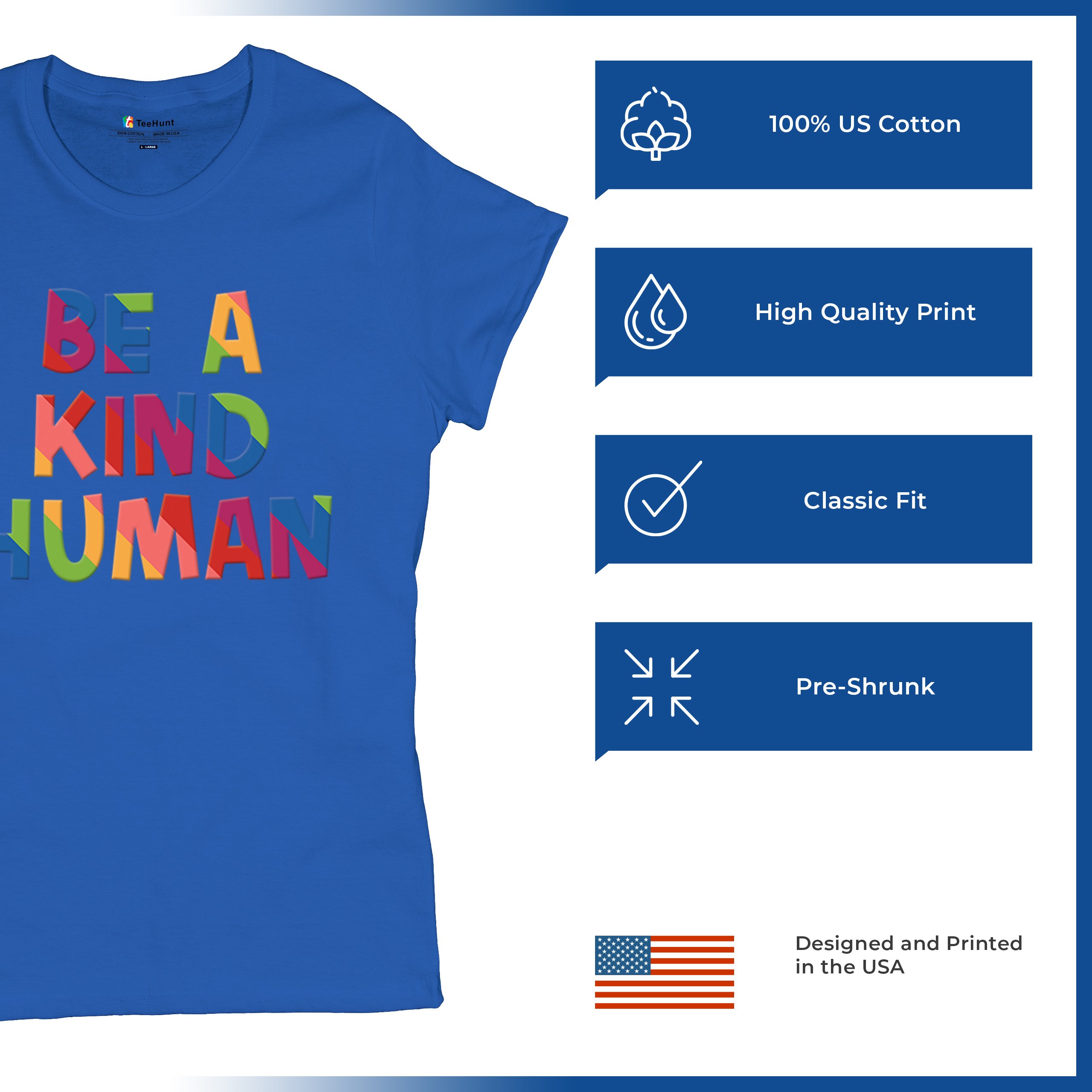 Be a Kind Human Puff Print T-Shirt Positive Message Diversity Peace Women's Tee - Picture 35 of 50