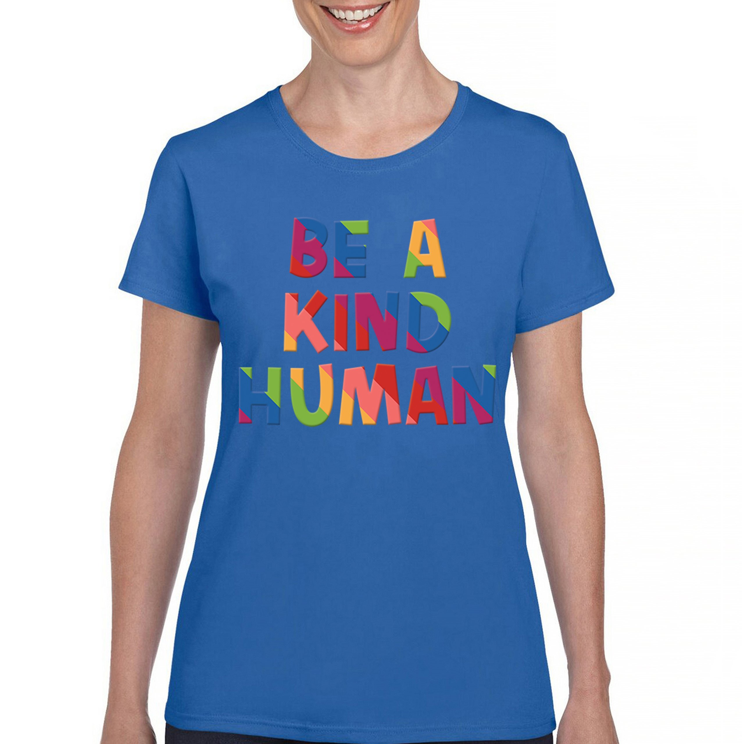 Be a Kind Human Puff Print T-Shirt Positive Message Diversity Peace Women's Tee - Picture 30 of 50