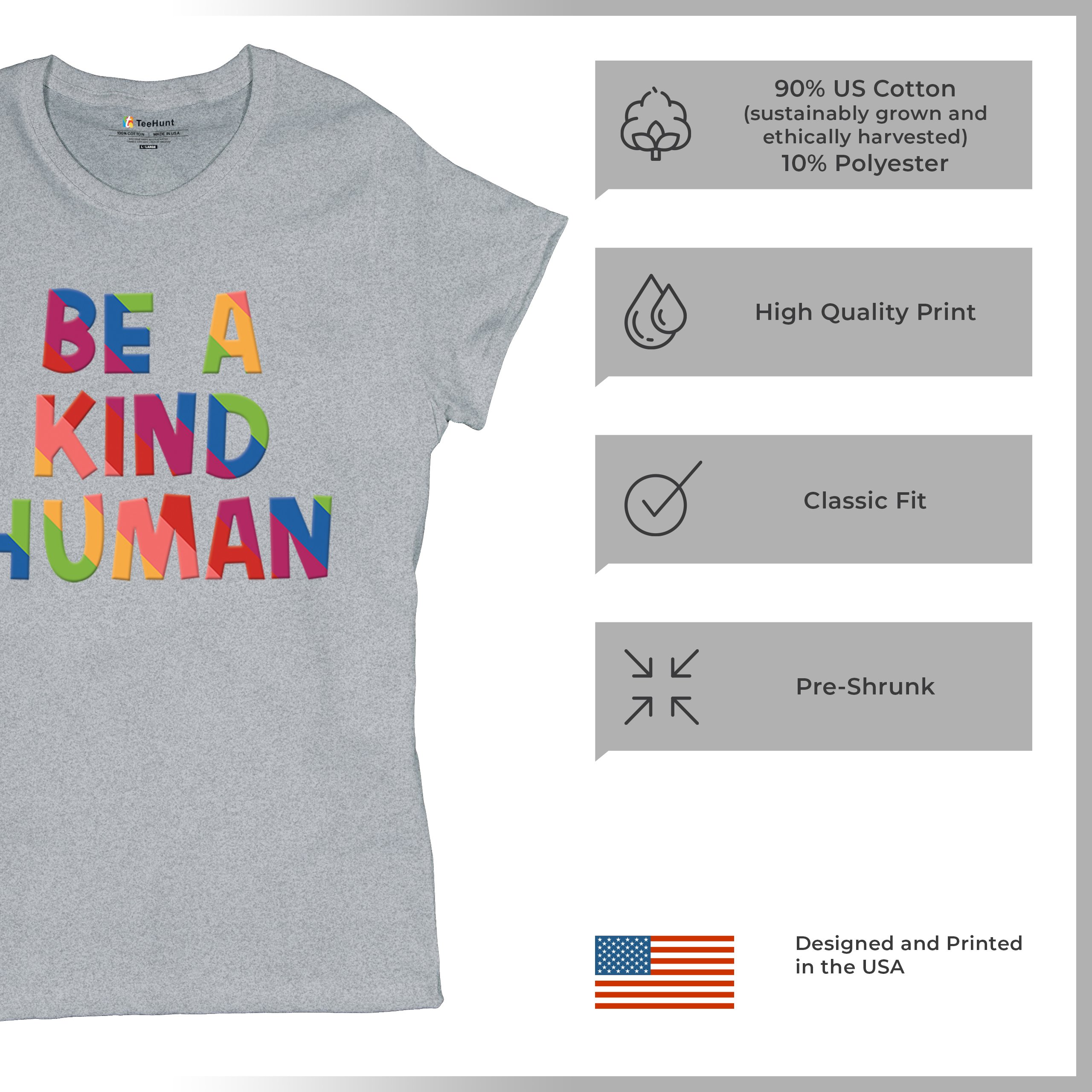 Be a Kind Human Puff Print T-Shirt Positive Message Diversity Peace Women's Tee - Picture 14 of 50