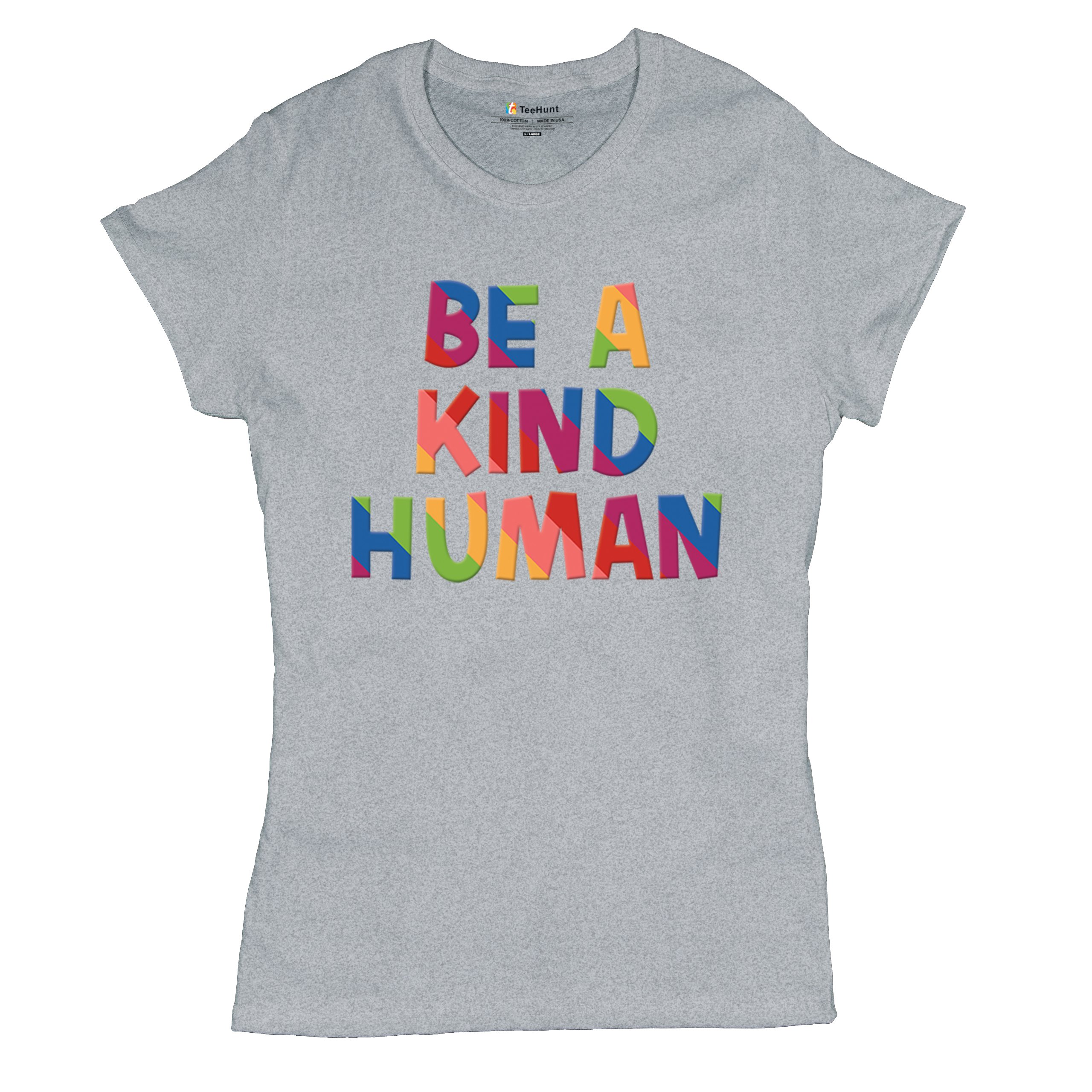 Be a Kind Human Puff Print T-Shirt Positive Message Diversity Peace Women's Tee - Picture 13 of 50