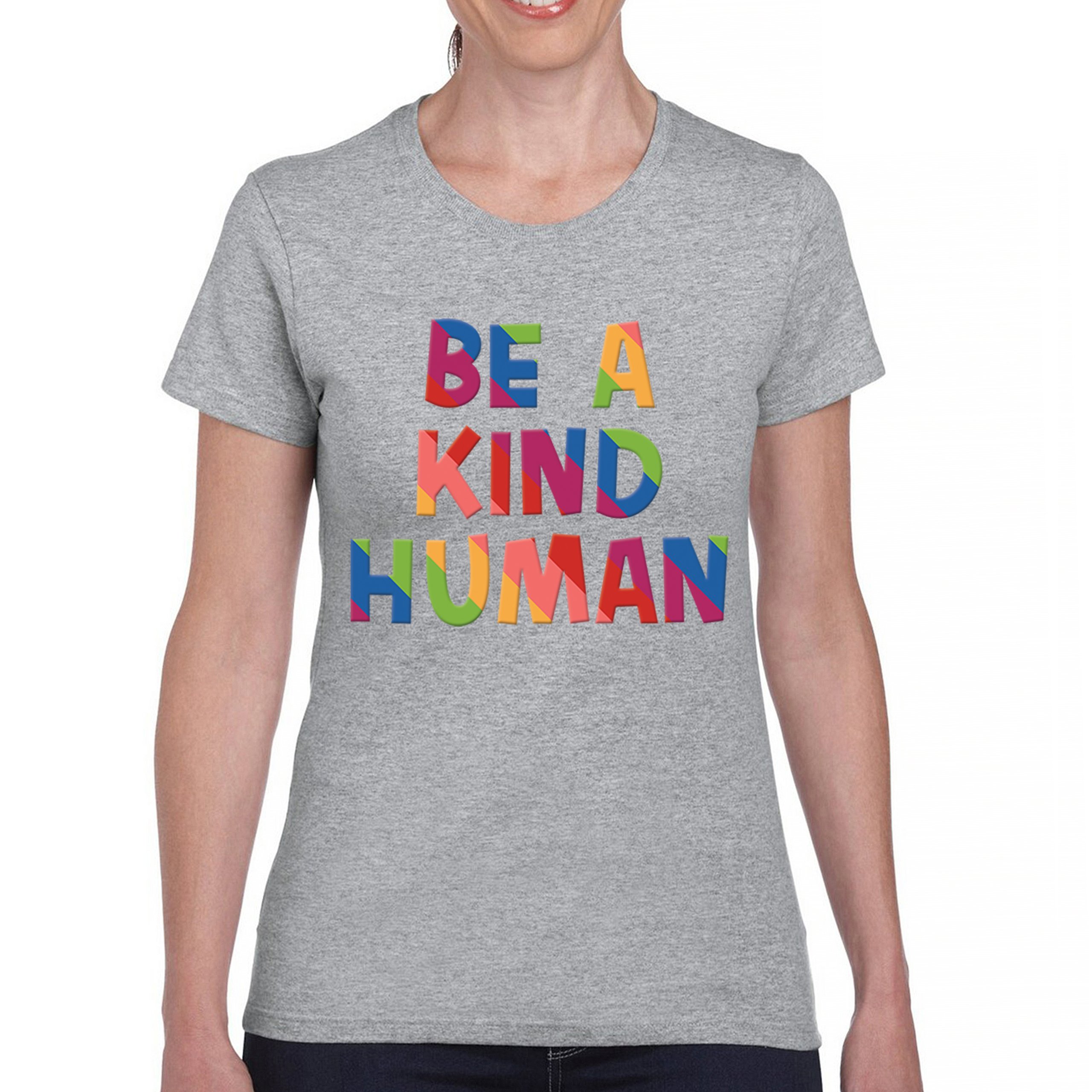 Be a Kind Human Puff Print T-Shirt Positive Message Diversity Peace Women's Tee - Picture 9 of 50