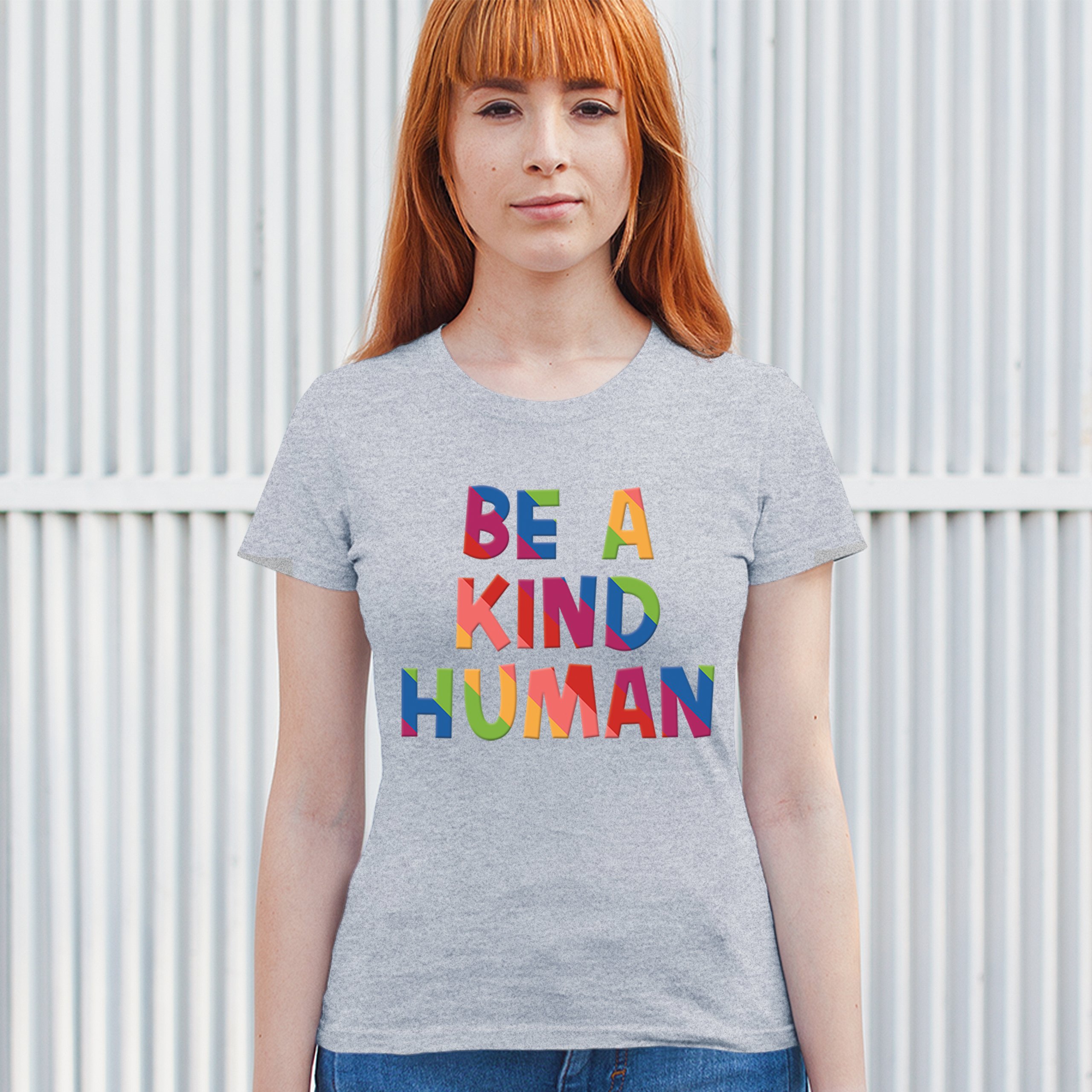 Be a Kind Human Puff Print T-Shirt Positive Message Diversity Peace Women's Tee - Picture 12 of 50