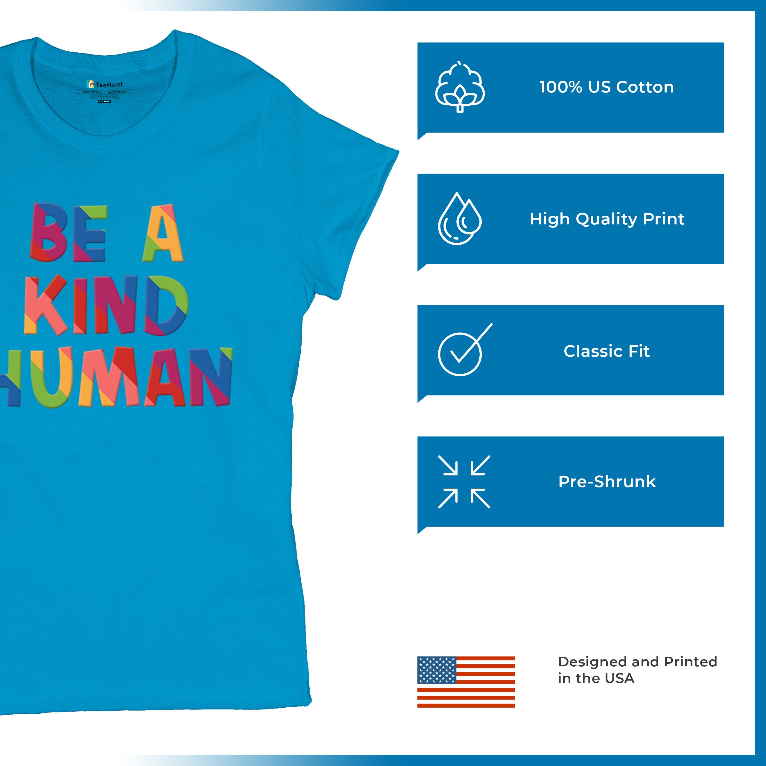Be a Kind Human Puff Print T-Shirt Positive Message Diversity Peace Women's Tee - Picture 42 of 50