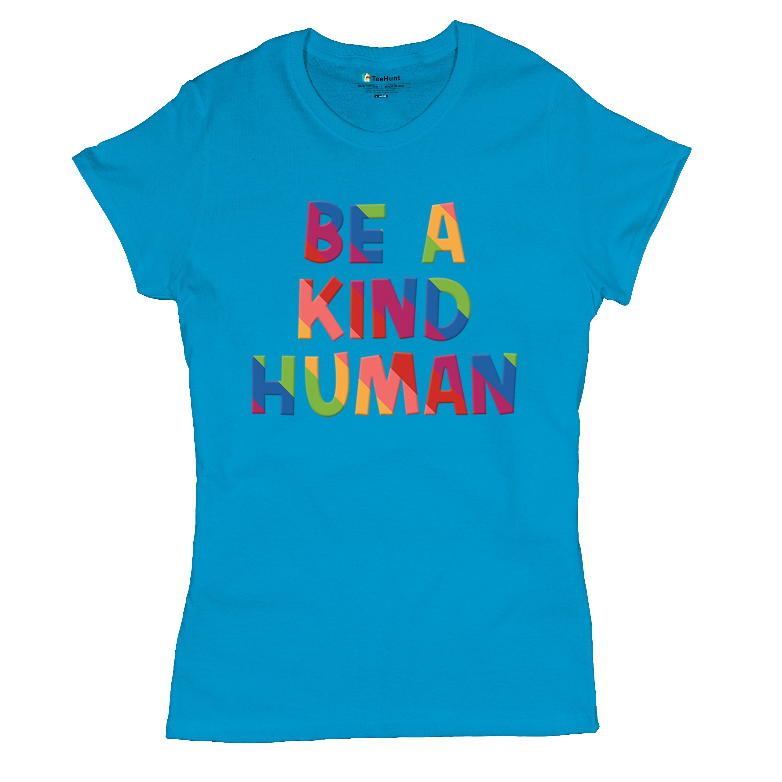 Be a Kind Human Puff Print T-Shirt Positive Message Diversity Peace Women's Tee - Picture 41 of 50