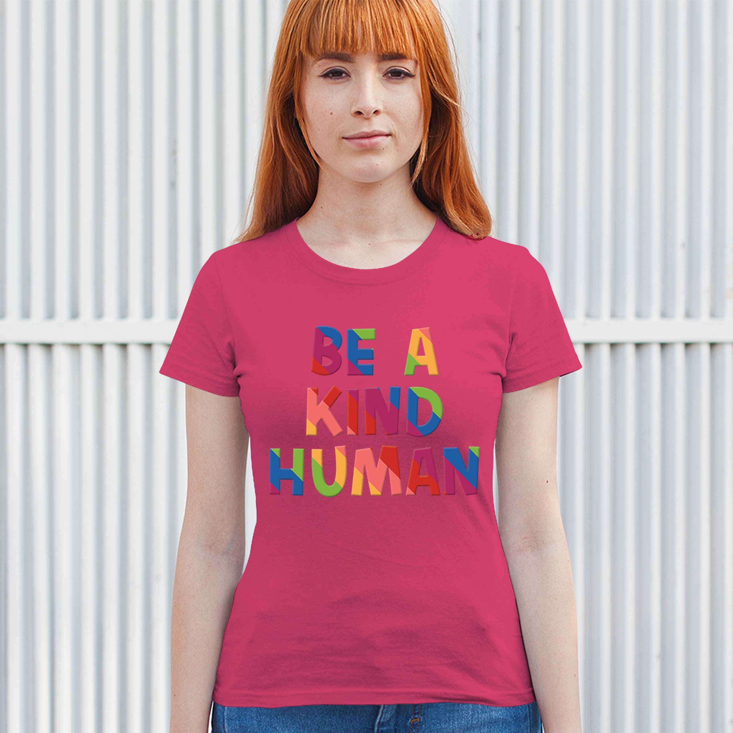 Be a Kind Human Puff Print T-Shirt Positive Message Diversity Peace Women's Tee - Picture 47 of 50