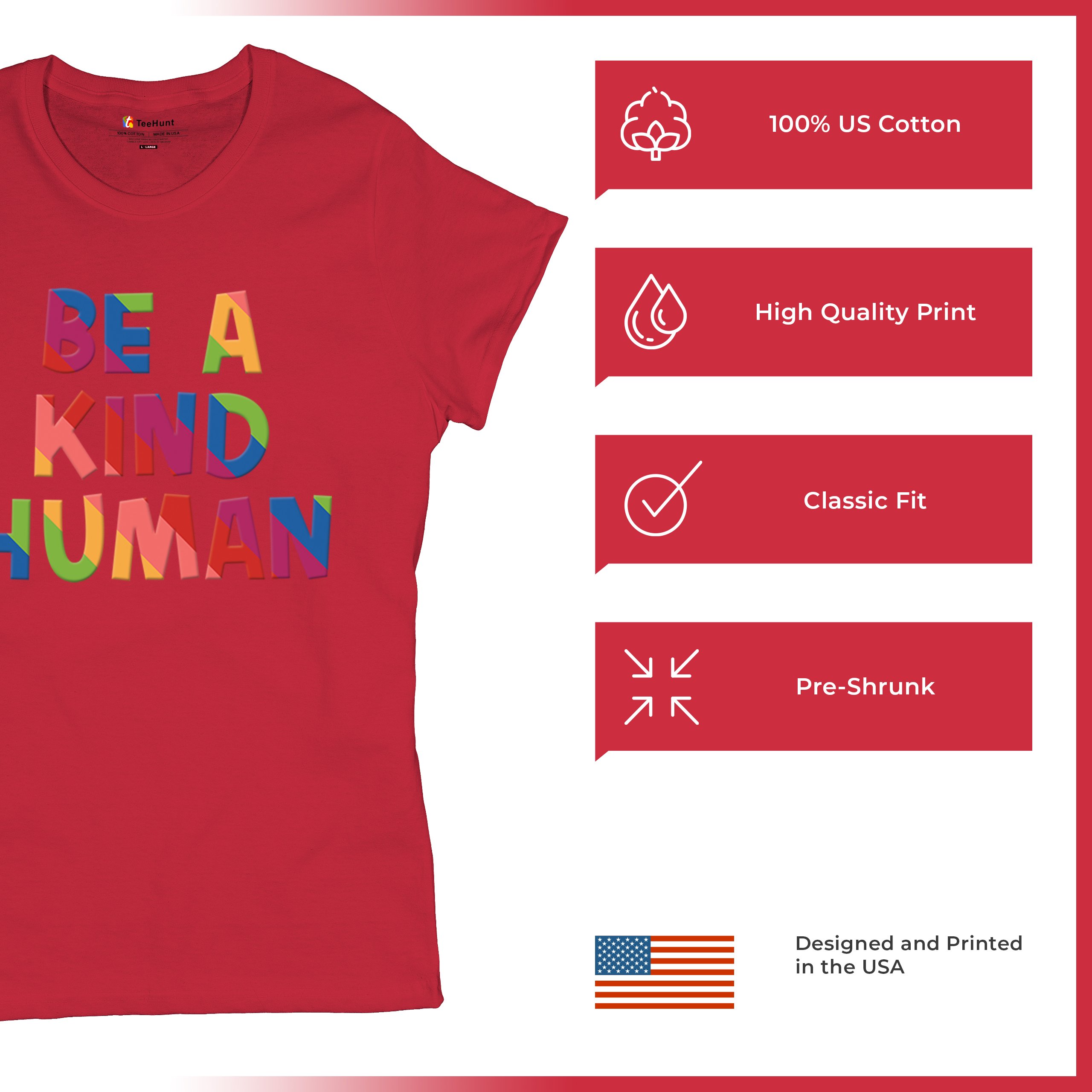 Be a Kind Human Puff Print T-Shirt Positive Message Diversity Peace Women's Tee - Picture 21 of 50