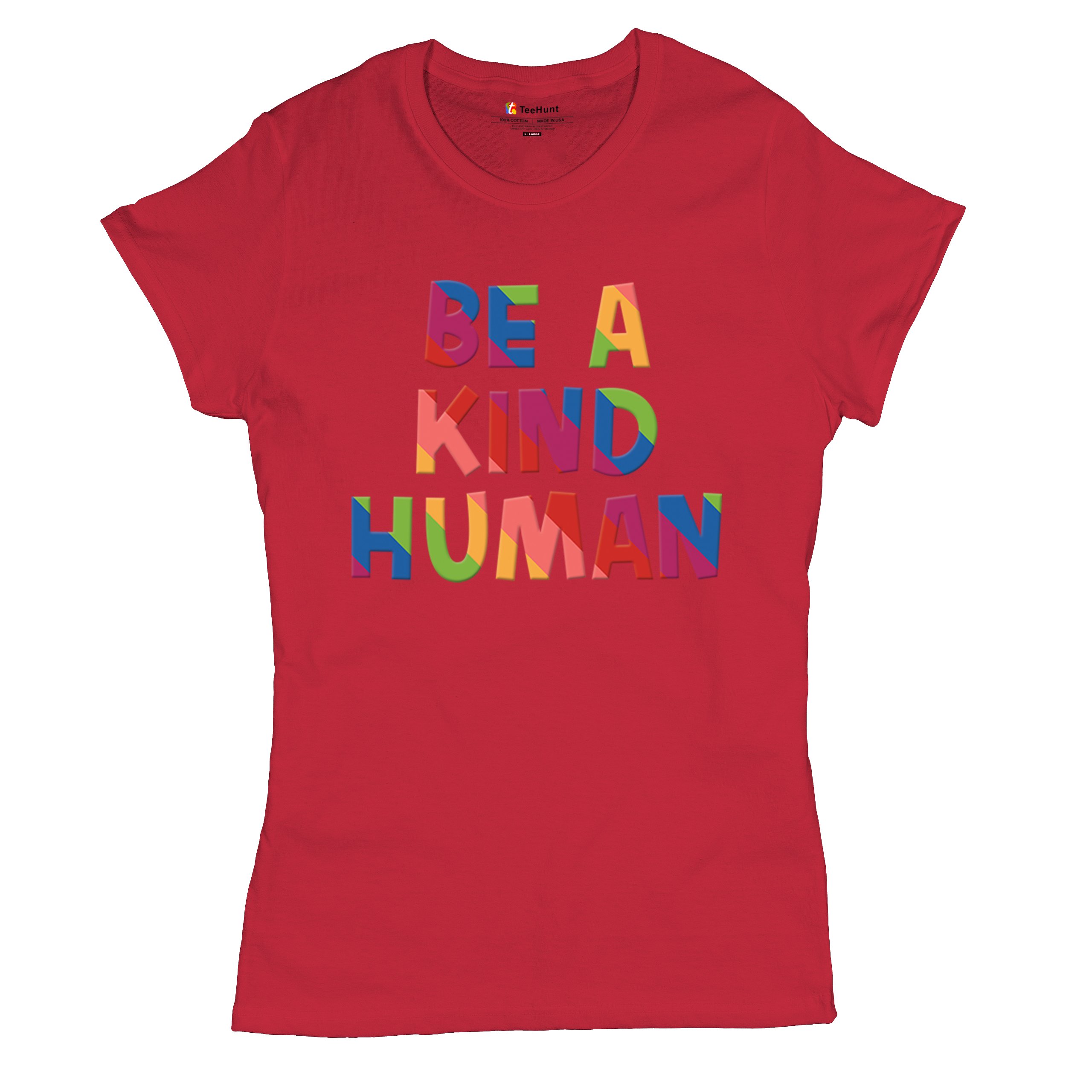 Be a Kind Human Puff Print T-Shirt Positive Message Diversity Peace Women's Tee - Picture 20 of 50