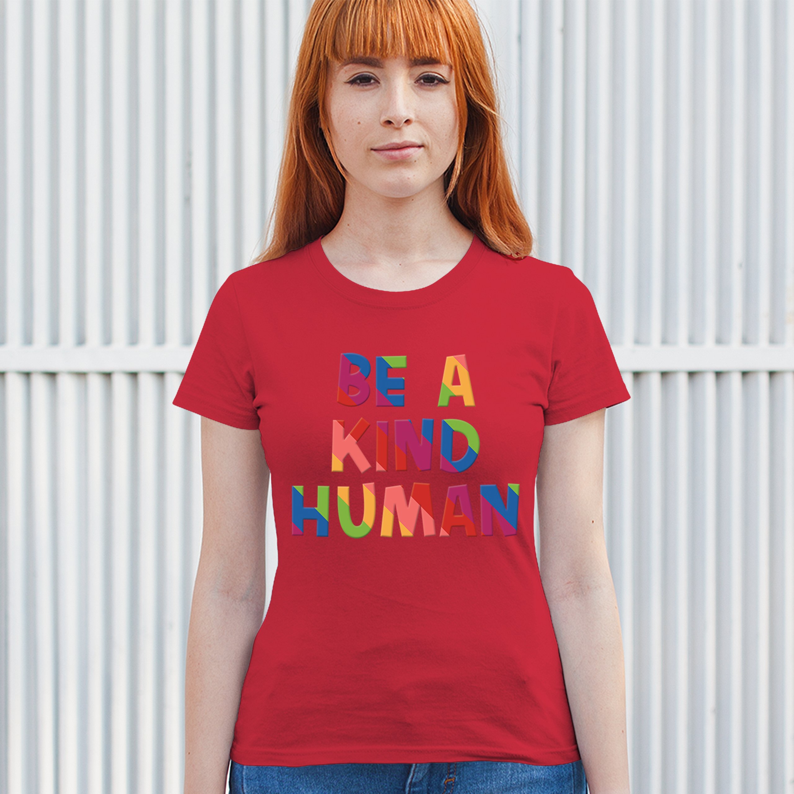 Be a Kind Human Puff Print T-Shirt Positive Message Diversity Peace Women's Tee - Picture 19 of 50