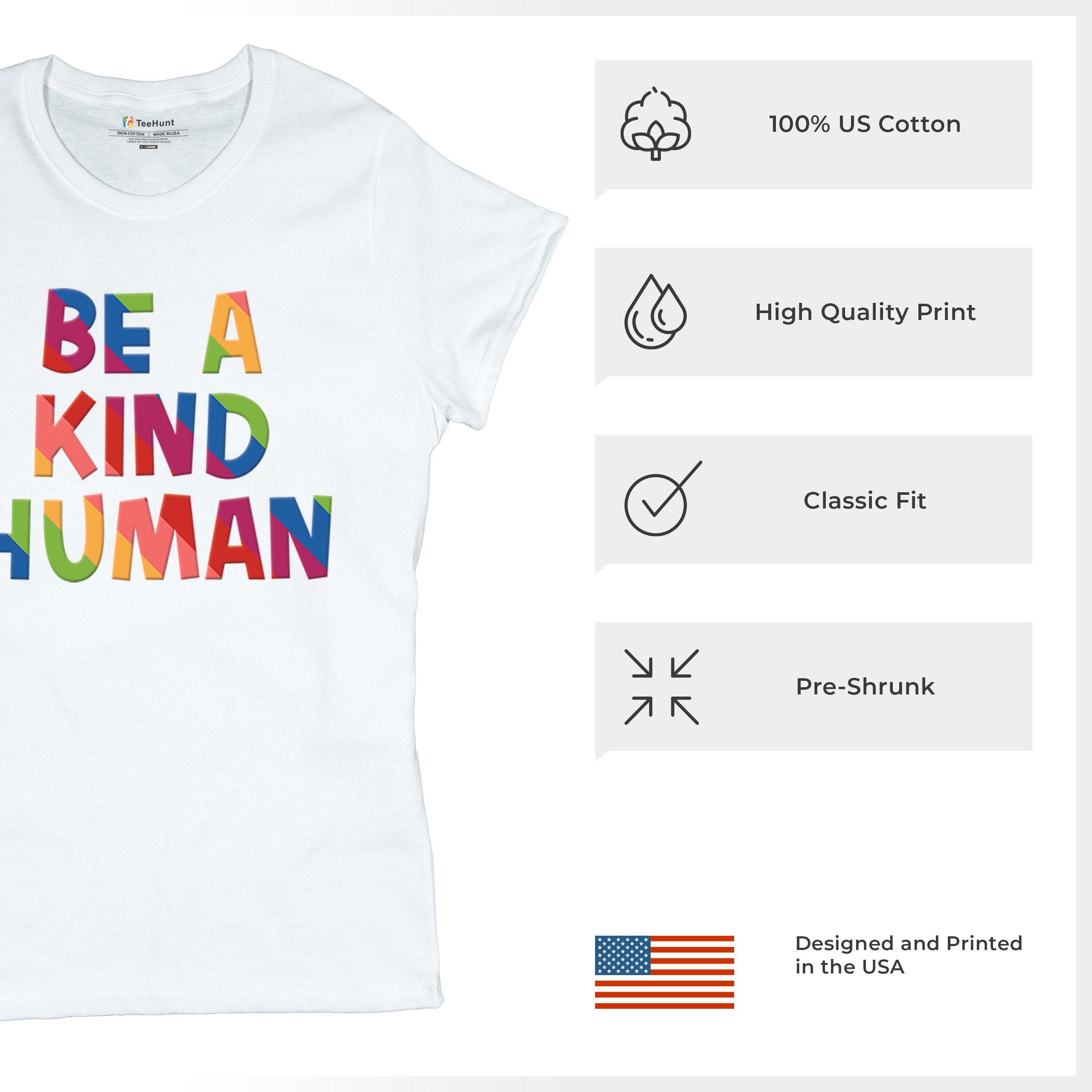 Be a Kind Human Puff Print T-Shirt Positive Message Diversity Peace Women's Tee - Picture 28 of 50