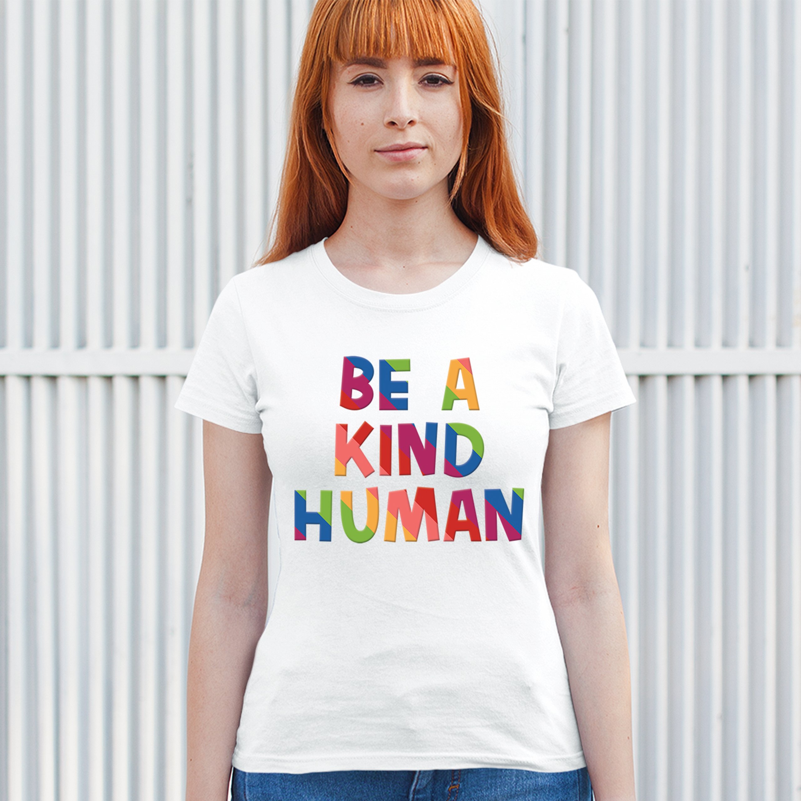 Be a Kind Human Puff Print T-Shirt Positive Message Diversity Peace Women's Tee - Picture 26 of 50