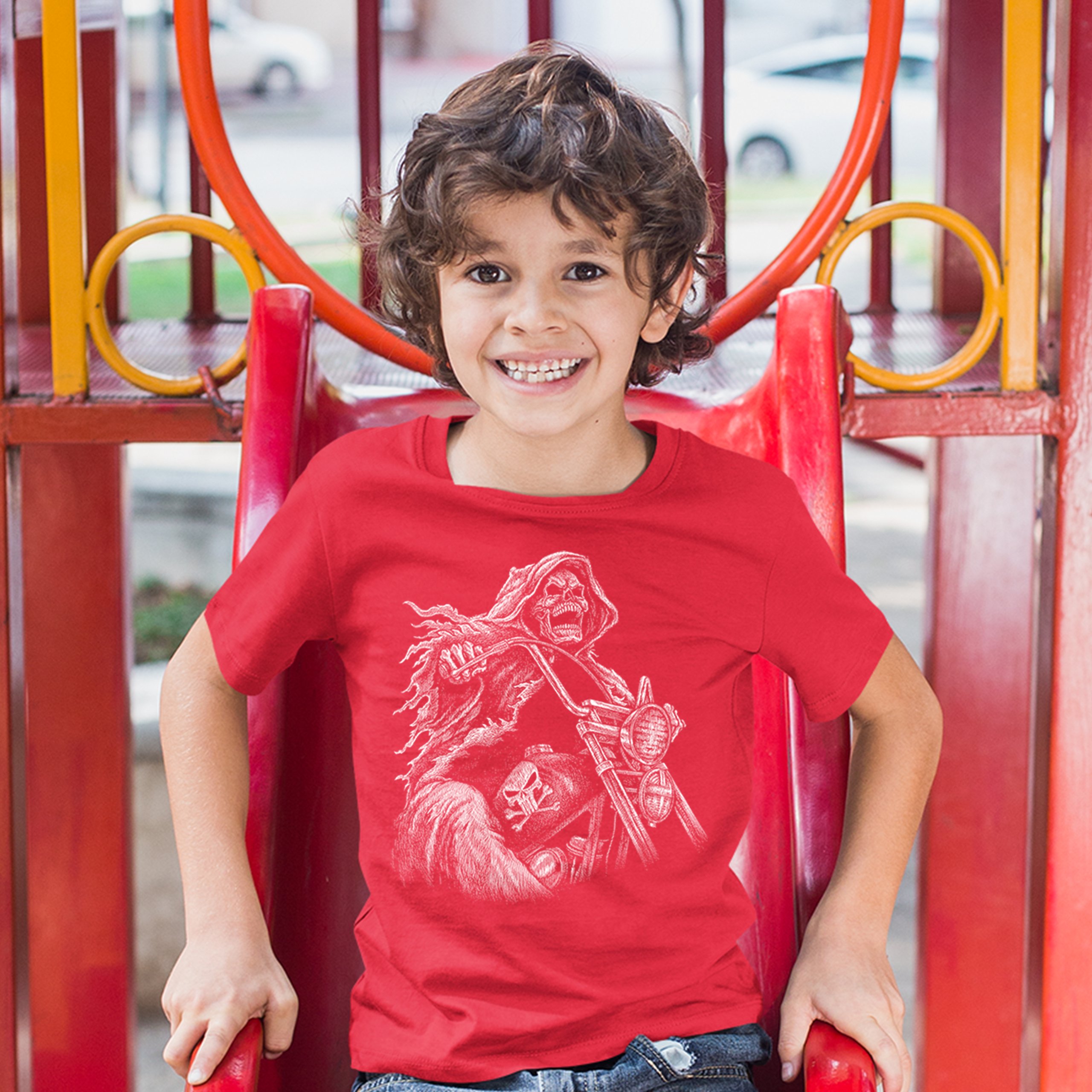 Reaper Biker Youth T-shirt Ride or Die Skeleton Biker Forever Motorcycle Kids - Picture 9 of 17