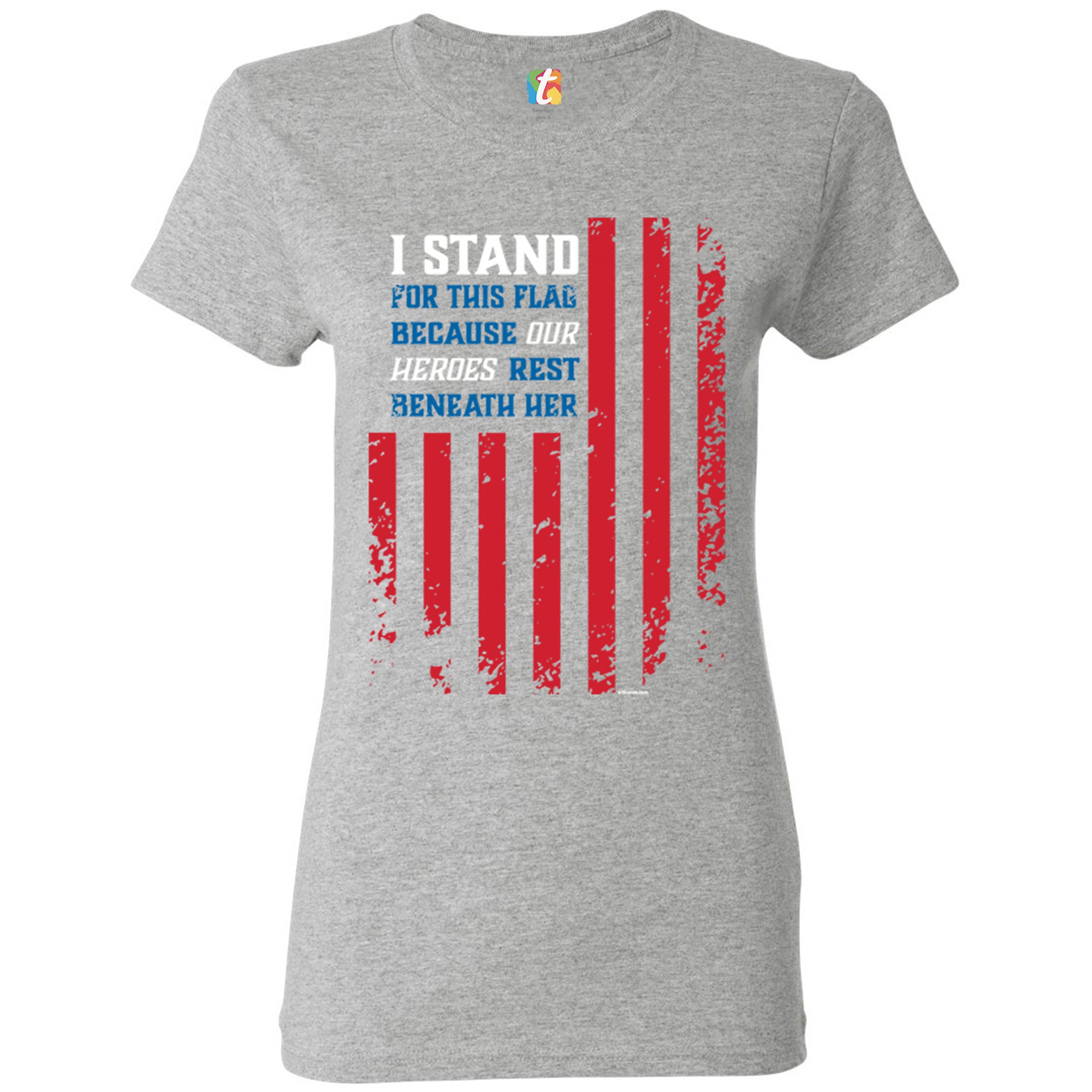 I Stand for this Flag T-Shirt Patriotic Veteran's Day American Flag Women's Tee - Picture 7 of 17